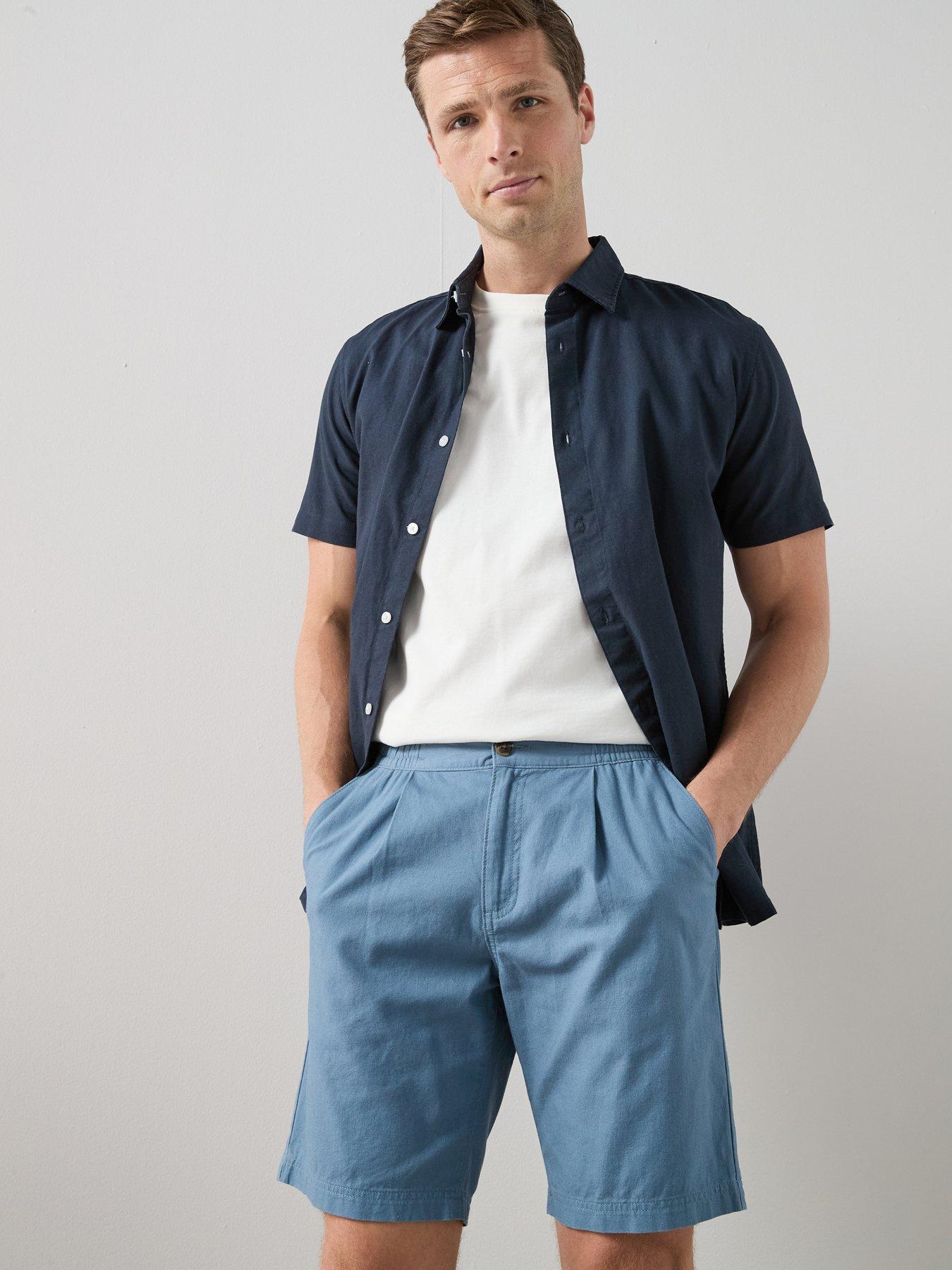 The Very Collection Regular Fit Cotton Linen Blend Shorts - Light Blue