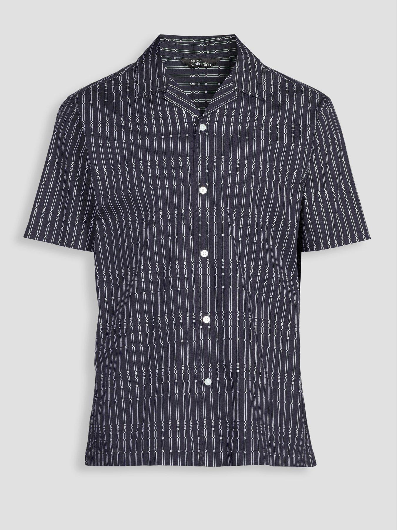Image 7 of 7 of The Very Collection Printed Short Sleeve Shirt With Stretch - Navy