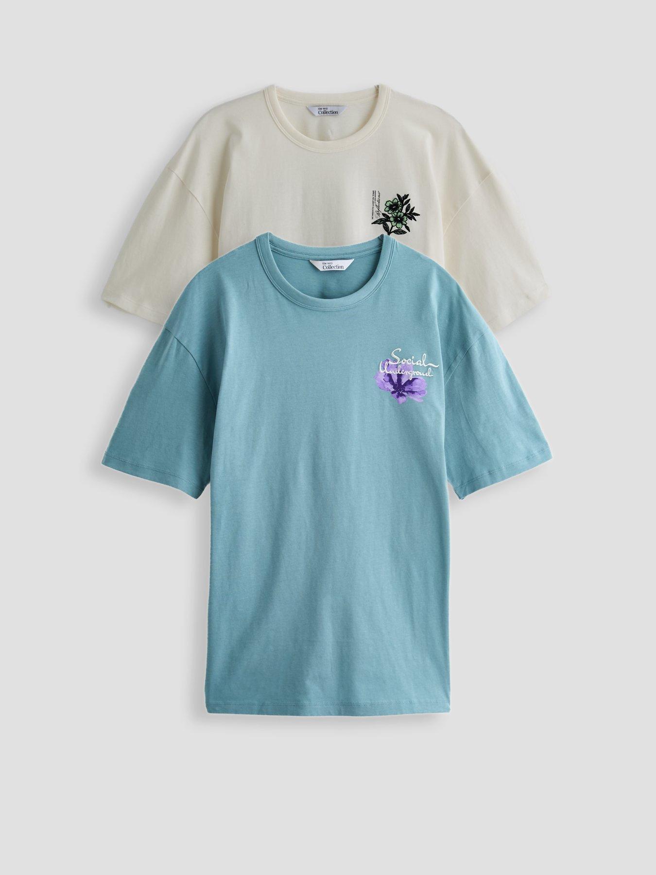 The Very Collection 2 Pack Pure Cotton Graphic T-Shirt Set - Blue /White