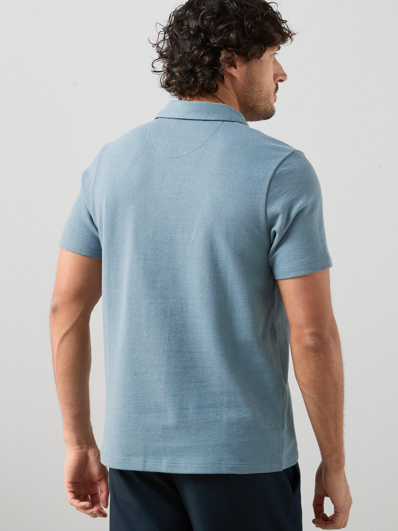 Image 2 of 7 of The Very Collection Cotton Blend Textured Trophy Neck Polo - Light Blue
