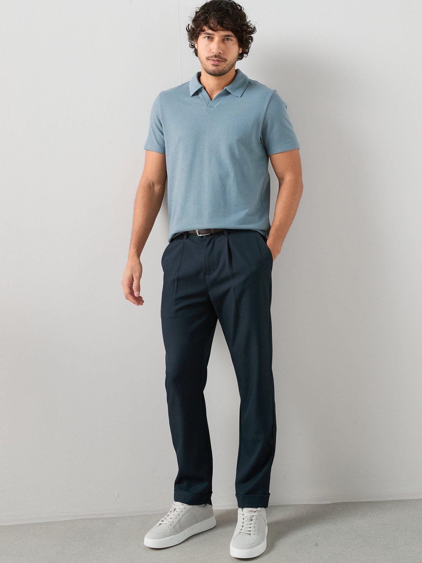 Image 3 of 7 of The Very Collection Cotton Blend Textured Trophy Neck Polo - Light Blue