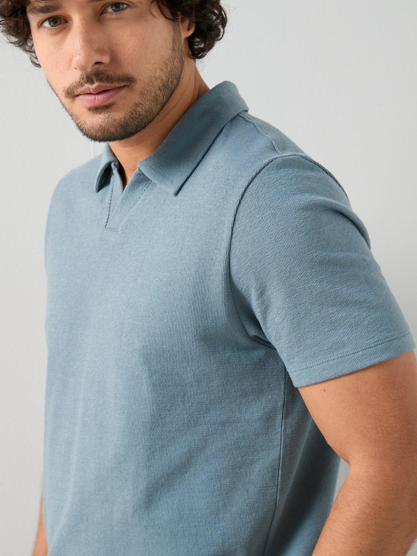 Image 4 of 7 of The Very Collection Cotton Blend Textured Trophy Neck Polo - Light Blue