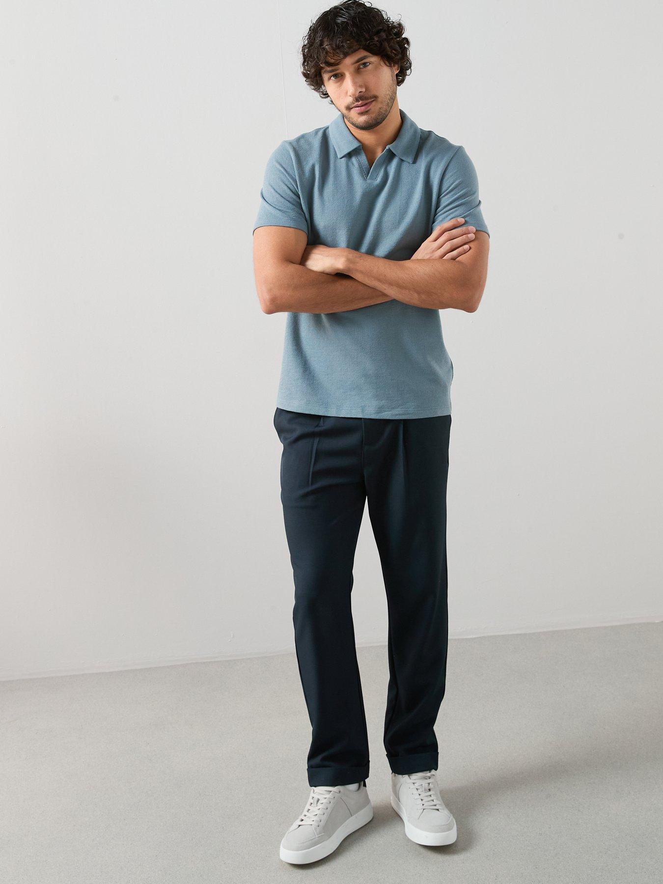 Image 5 of 7 of The Very Collection Cotton Blend Textured Trophy Neck Polo - Light Blue