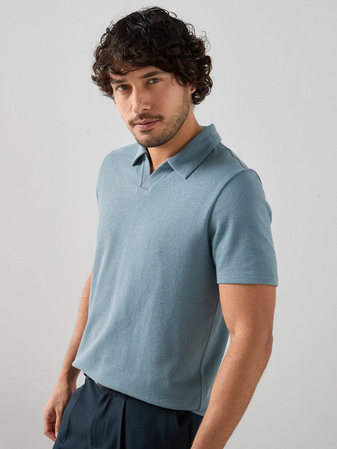 Image 6 of 7 of The Very Collection Cotton Blend Textured Trophy Neck Polo - Light Blue