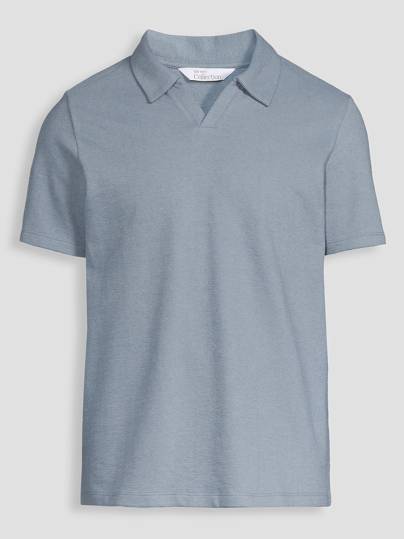 Image 7 of 7 of The Very Collection Cotton Blend Textured Trophy Neck Polo - Light Blue