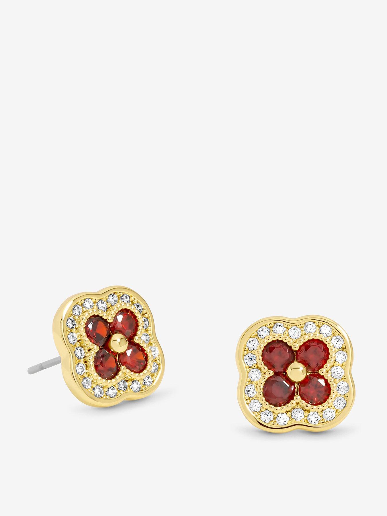 Jon Richard Jon Richard 14K Gold Plated Crystal and Ruby Clover Studs