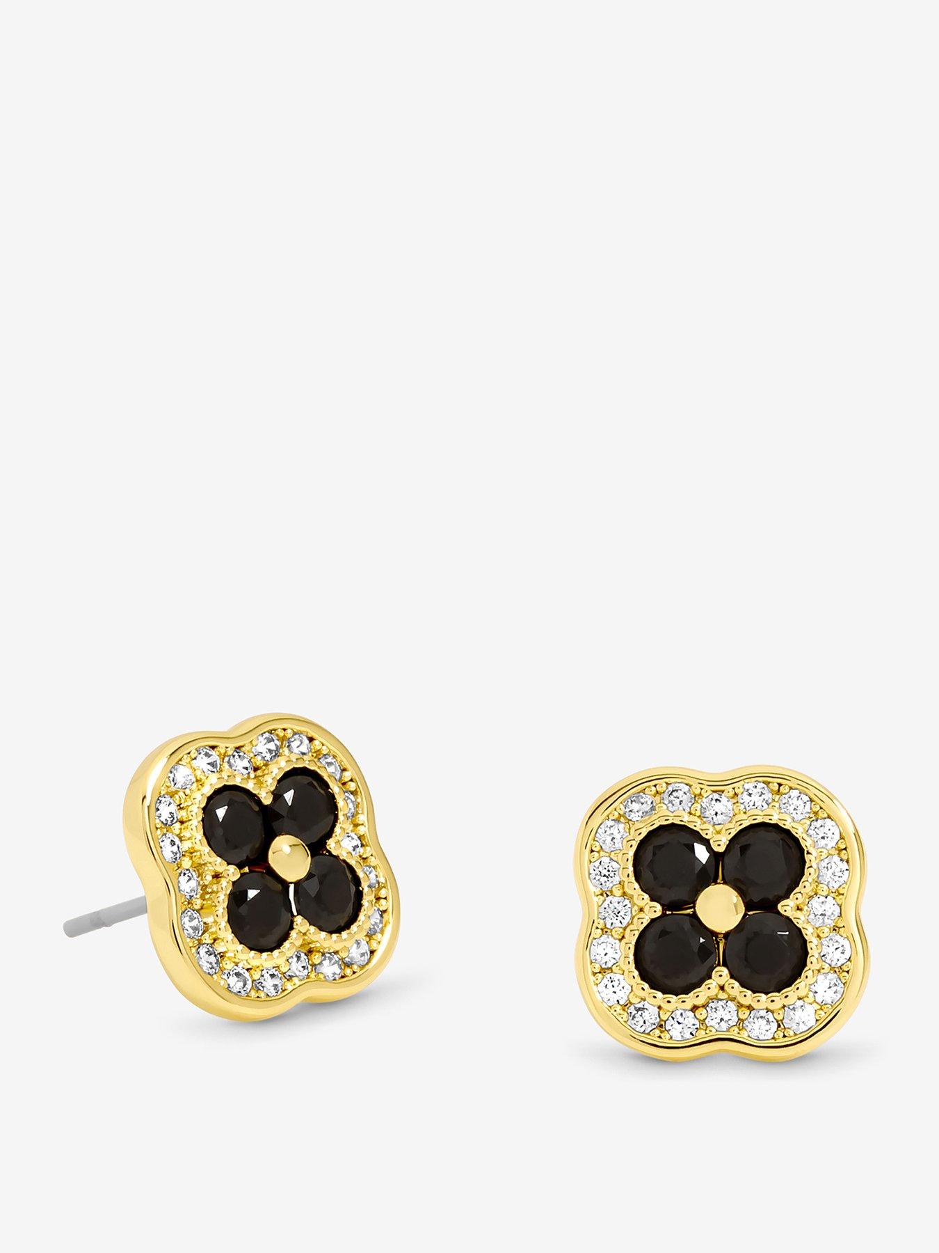 Jon Richard Jon Richard 14K Gold Plated Crystal and Jet Clover Studs
