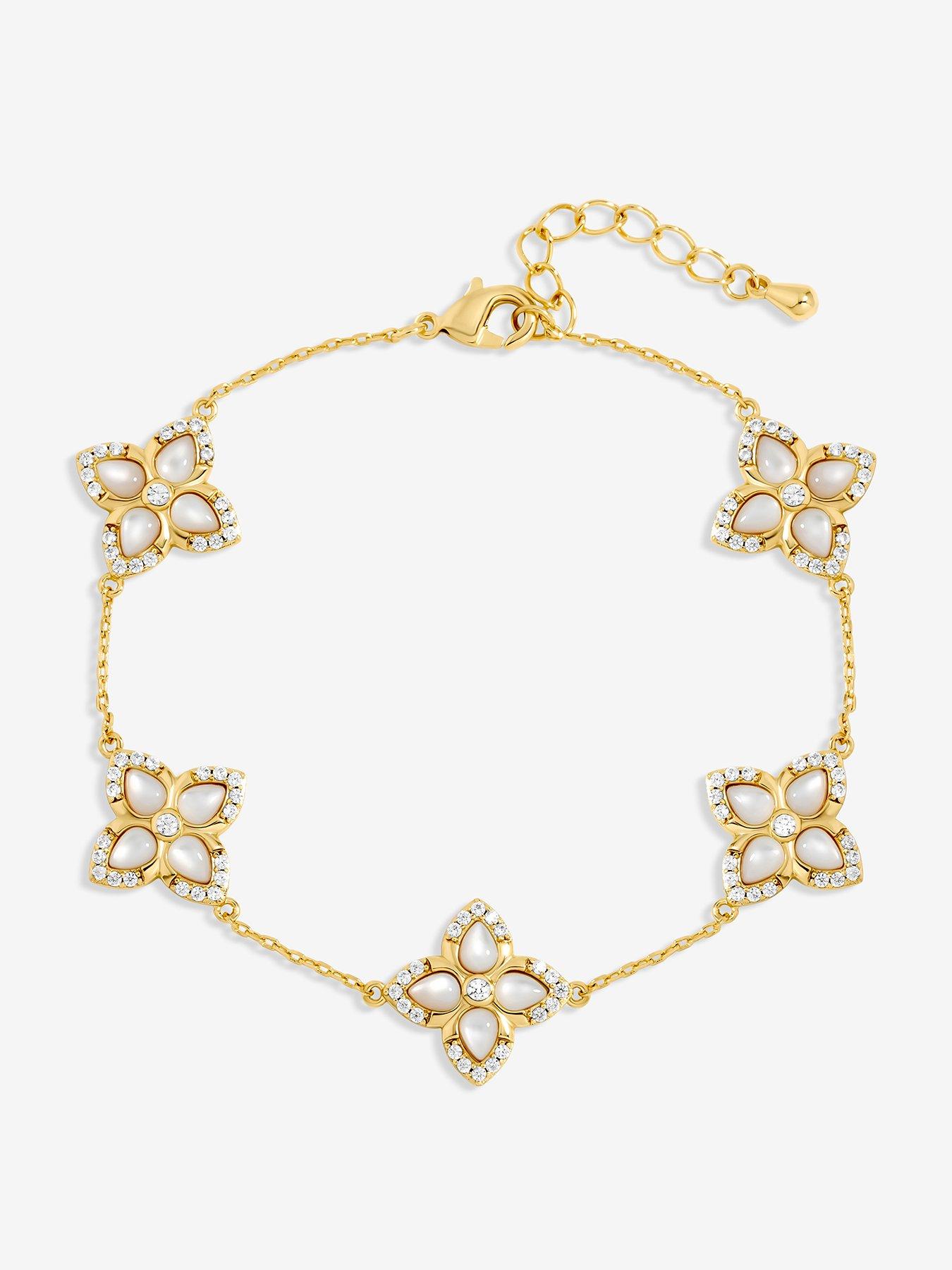 Jon Richard Jon Richard 14K Gold Plated and Mother of Pearl Clover Bracelet