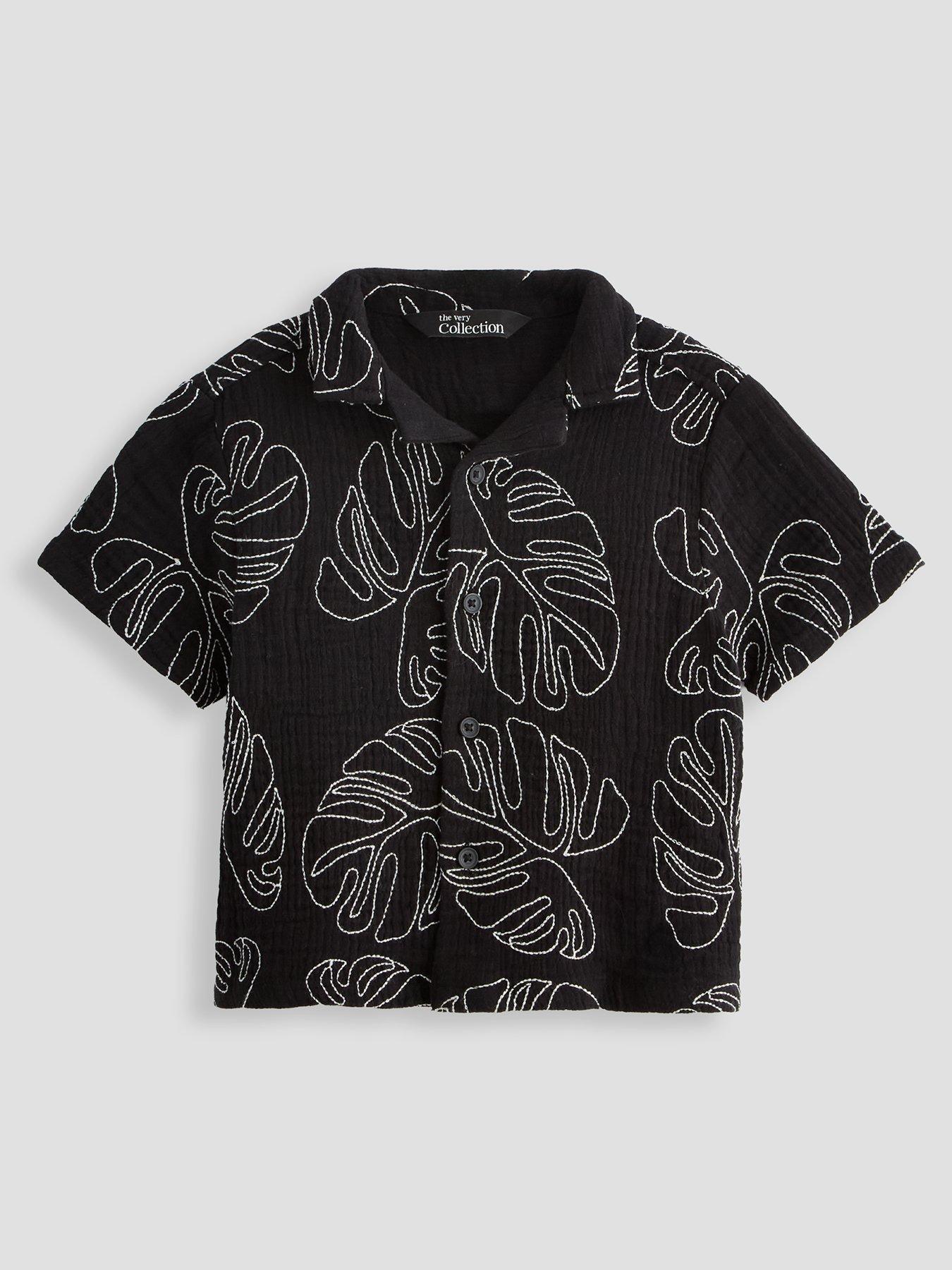 The Very Collection Boys Palm Embroidered Button Up Shirt - Black