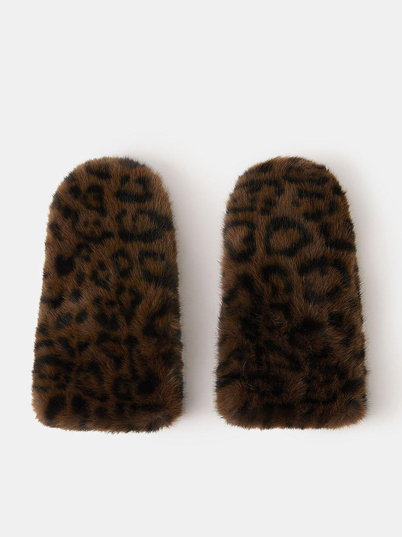 Accessorize Leopard Fur Mitten - Mutli