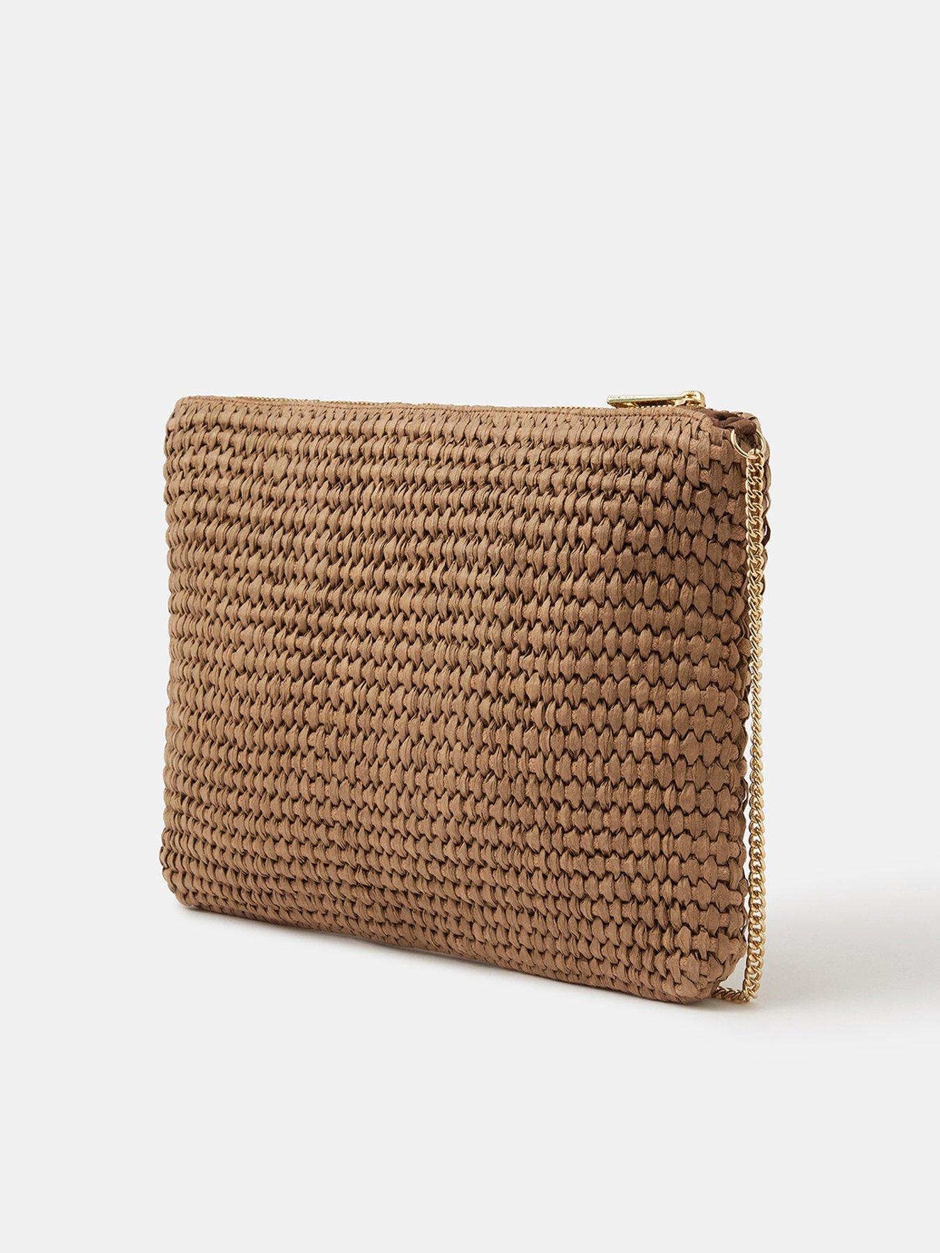 Image 2 of 4 of Accessorize Raffia Charm Clutch Bag - Brown