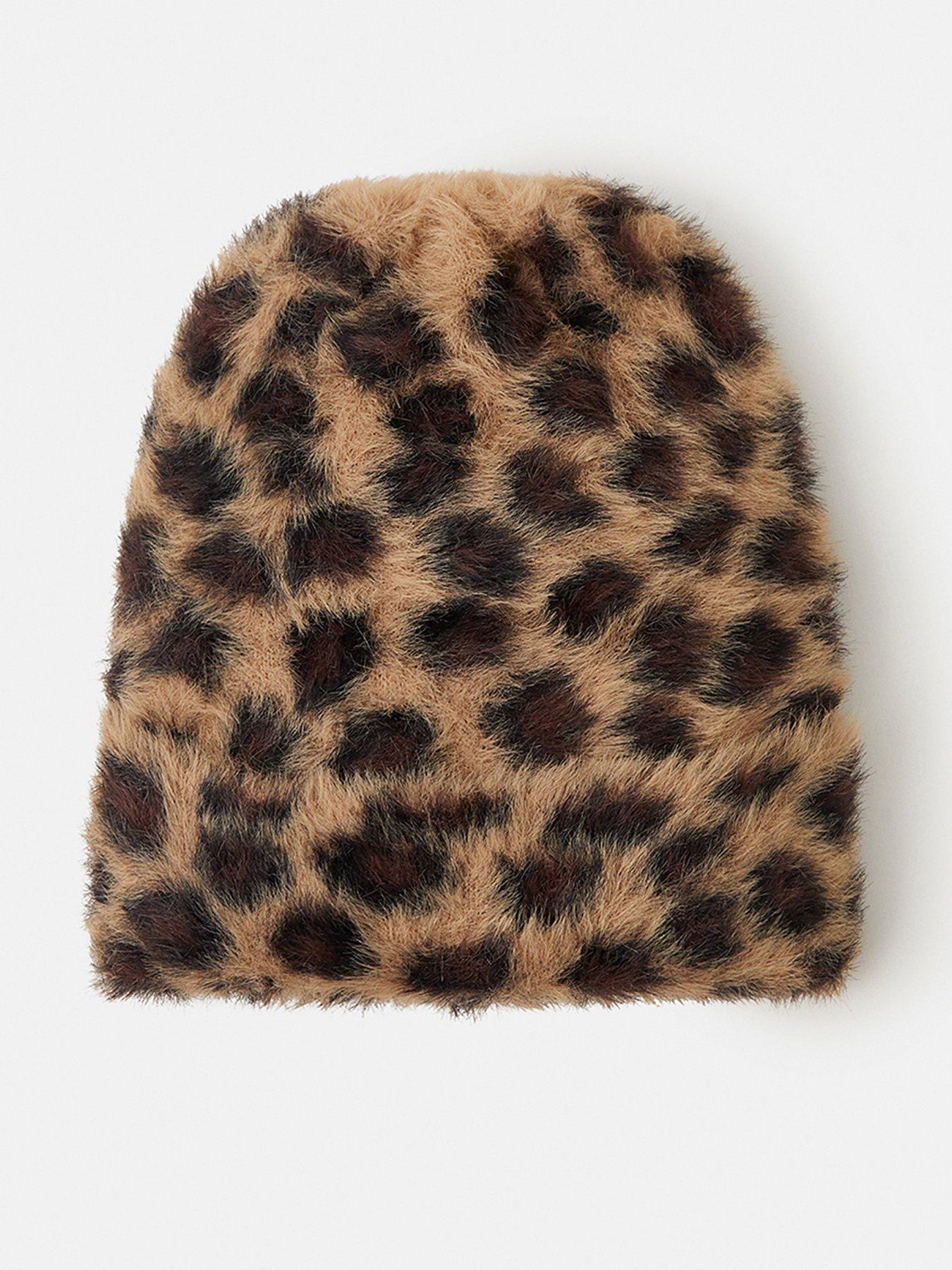 Accessorize Fuzzy Leopard Print Beanie Hat - Multi