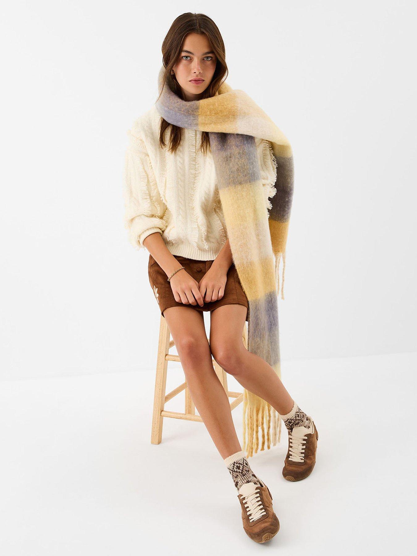 Image 2 of 3 of Accessorize Check Superfluffy Scarf - Yellow