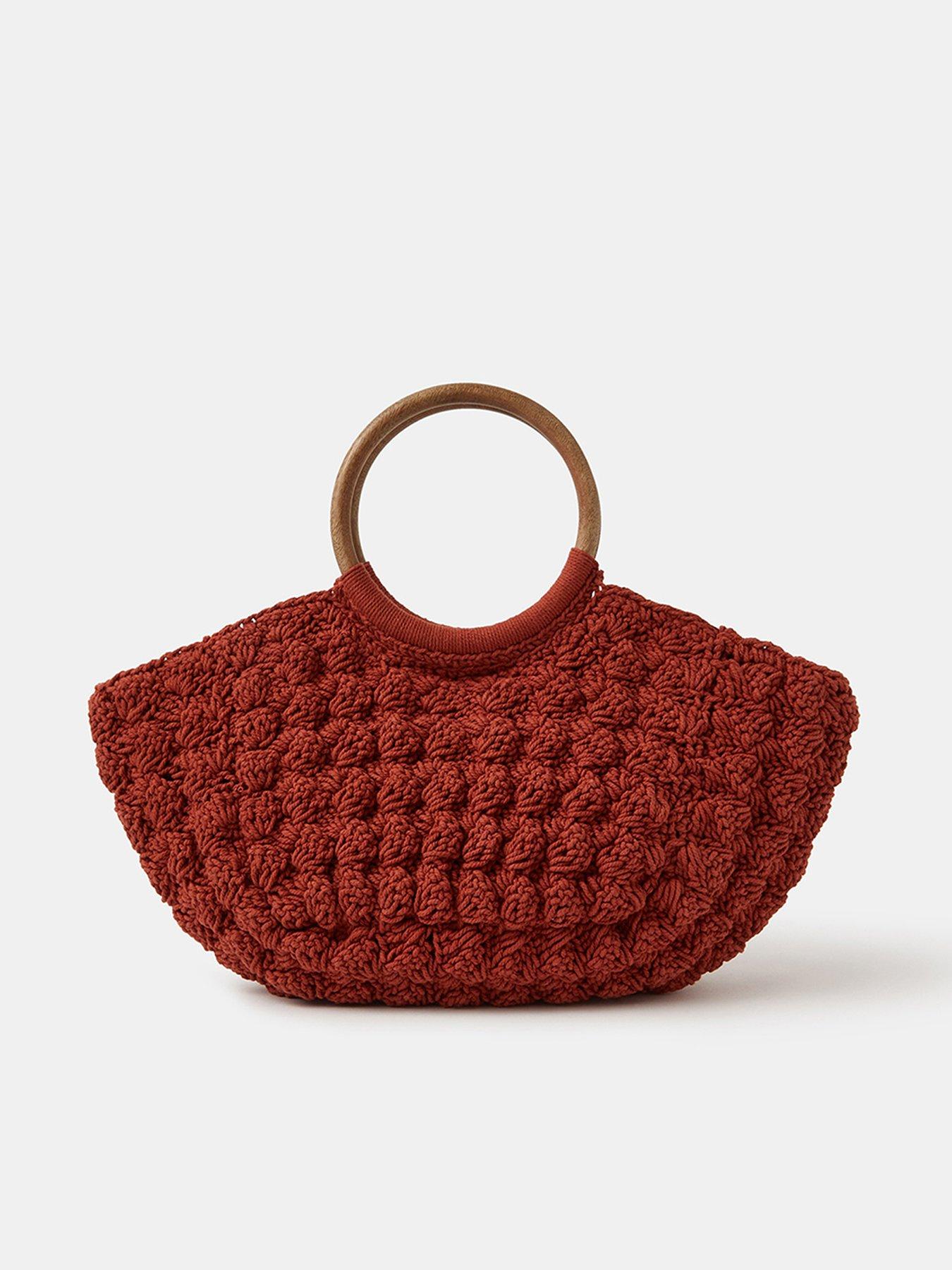 Image 1 of 5 of Accessorize Wooden Macrame Handheld Bag- Orange