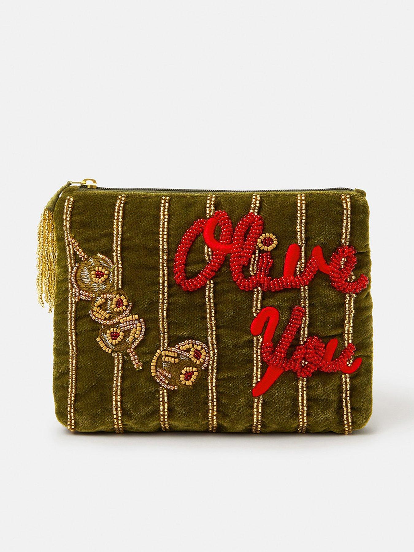 Accessorize Olive You Velvet Pouch - Green