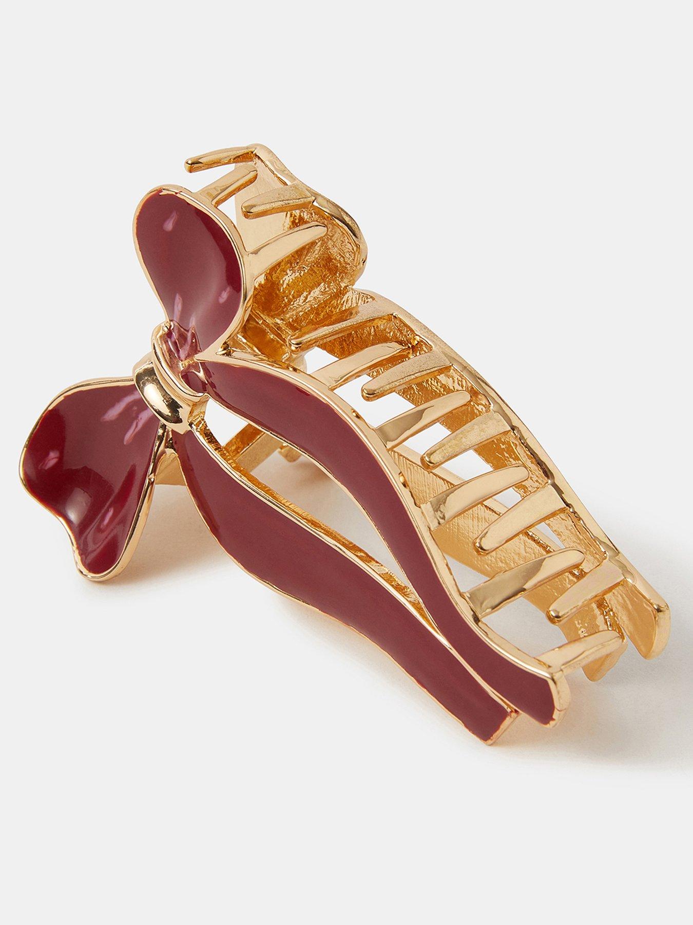 Image 2 of 2 of Accessorize Enamel Metal Bow Claw Clip - Red