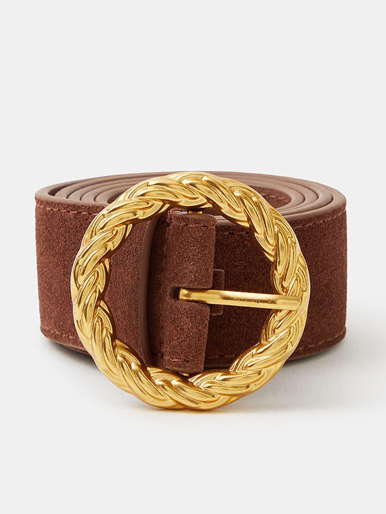 Accessorize Suede Round Buckle Belt - Brown