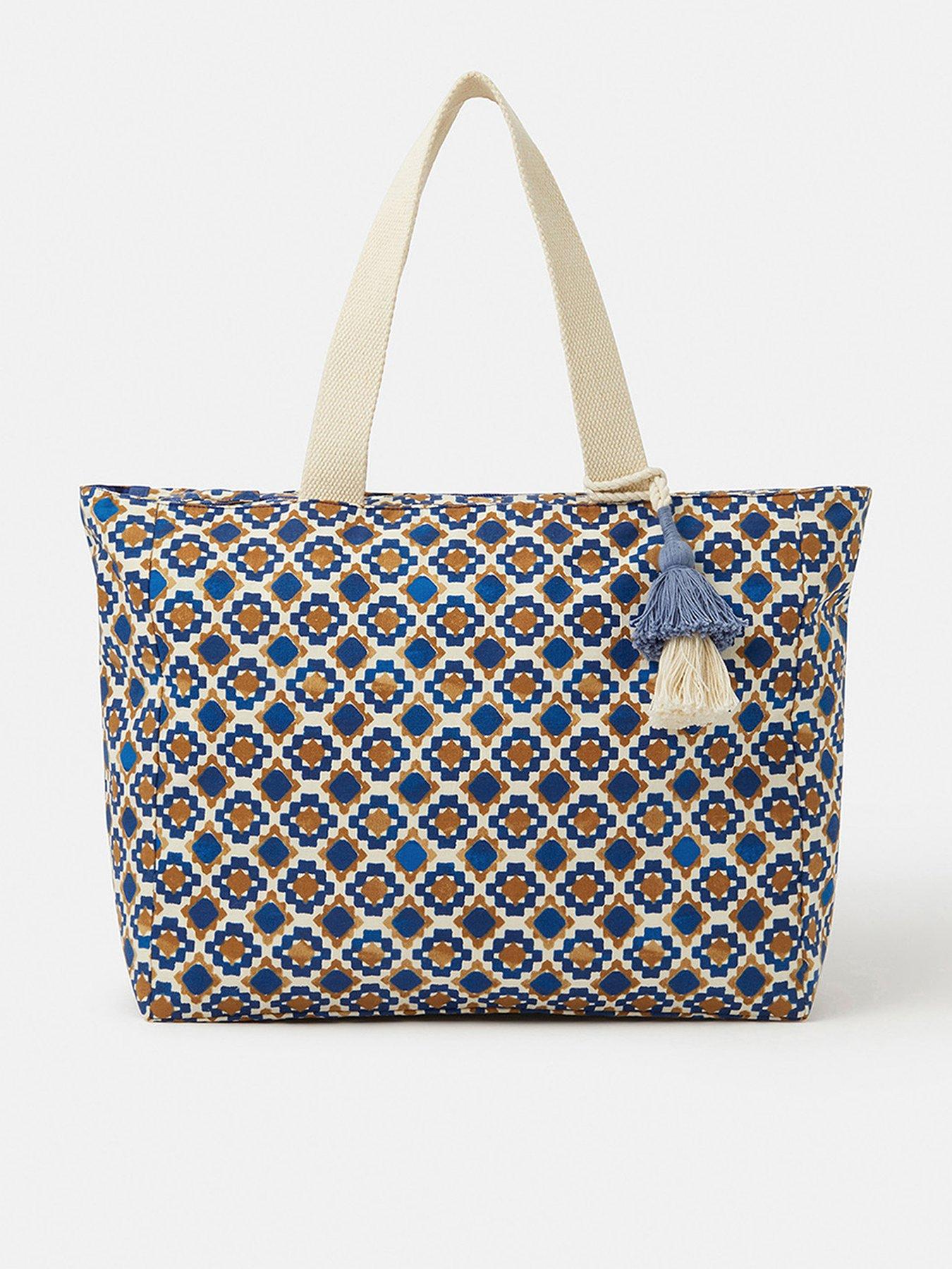 Image 1 of 5 of Accessorize Tile Print Beach Tote Bag - Blue