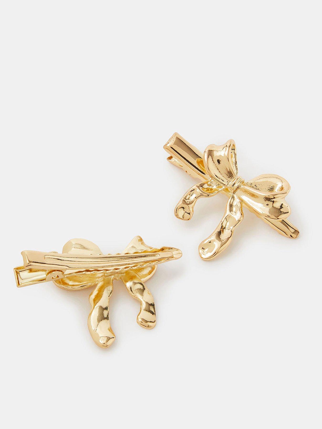 Image 2 of 3 of Accessorize 2 X Bow Clips - Gold