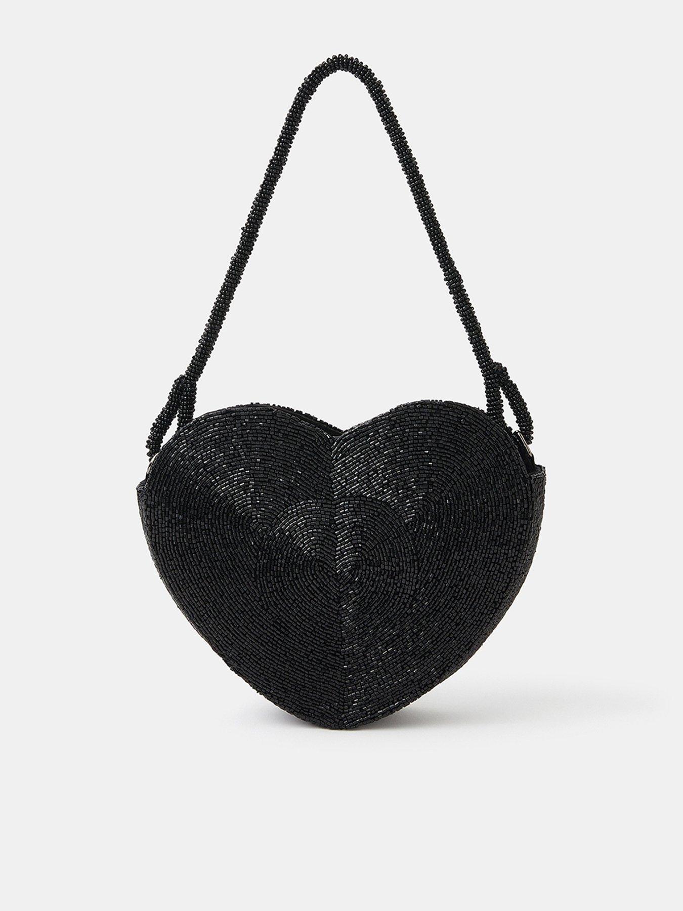 Accessorize Beaded Heart Shoulder Bag - Black