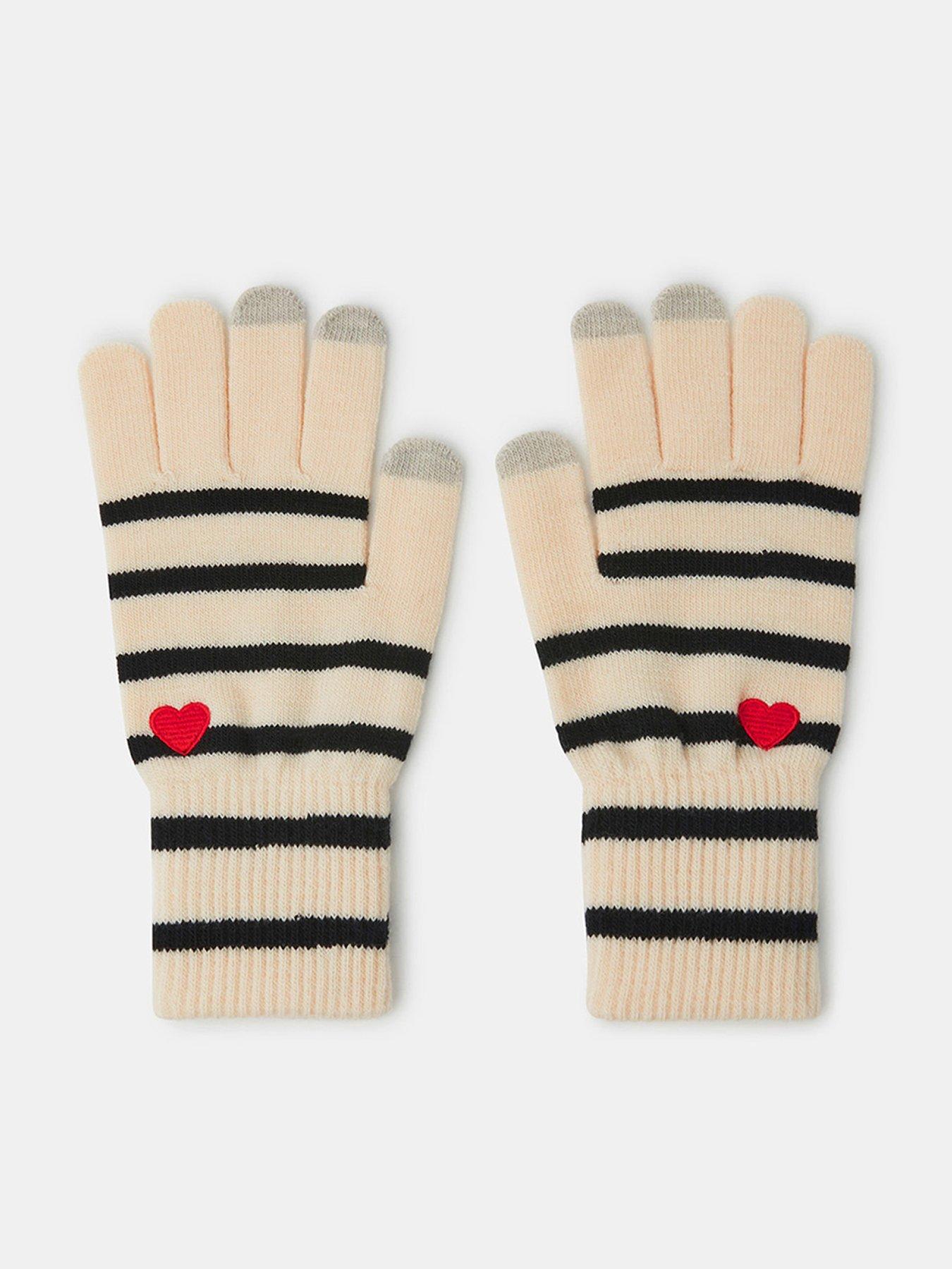 Image 1 of 2 of Accessorize Heart Stripe Touch Screen Gloves - Multi