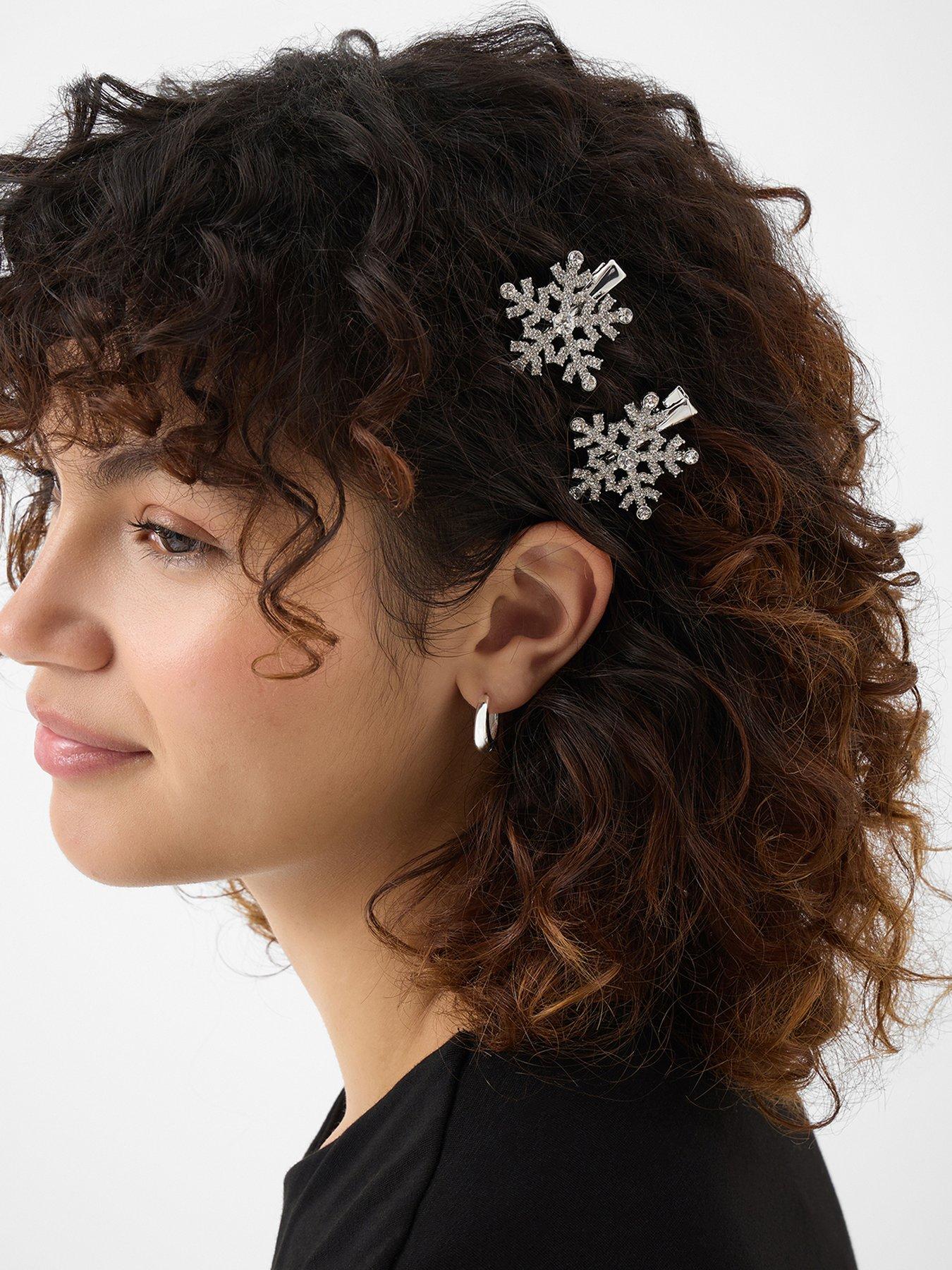 Image 2 of 3 of Accessorize 2 X Snow Flake Snap Clips - White