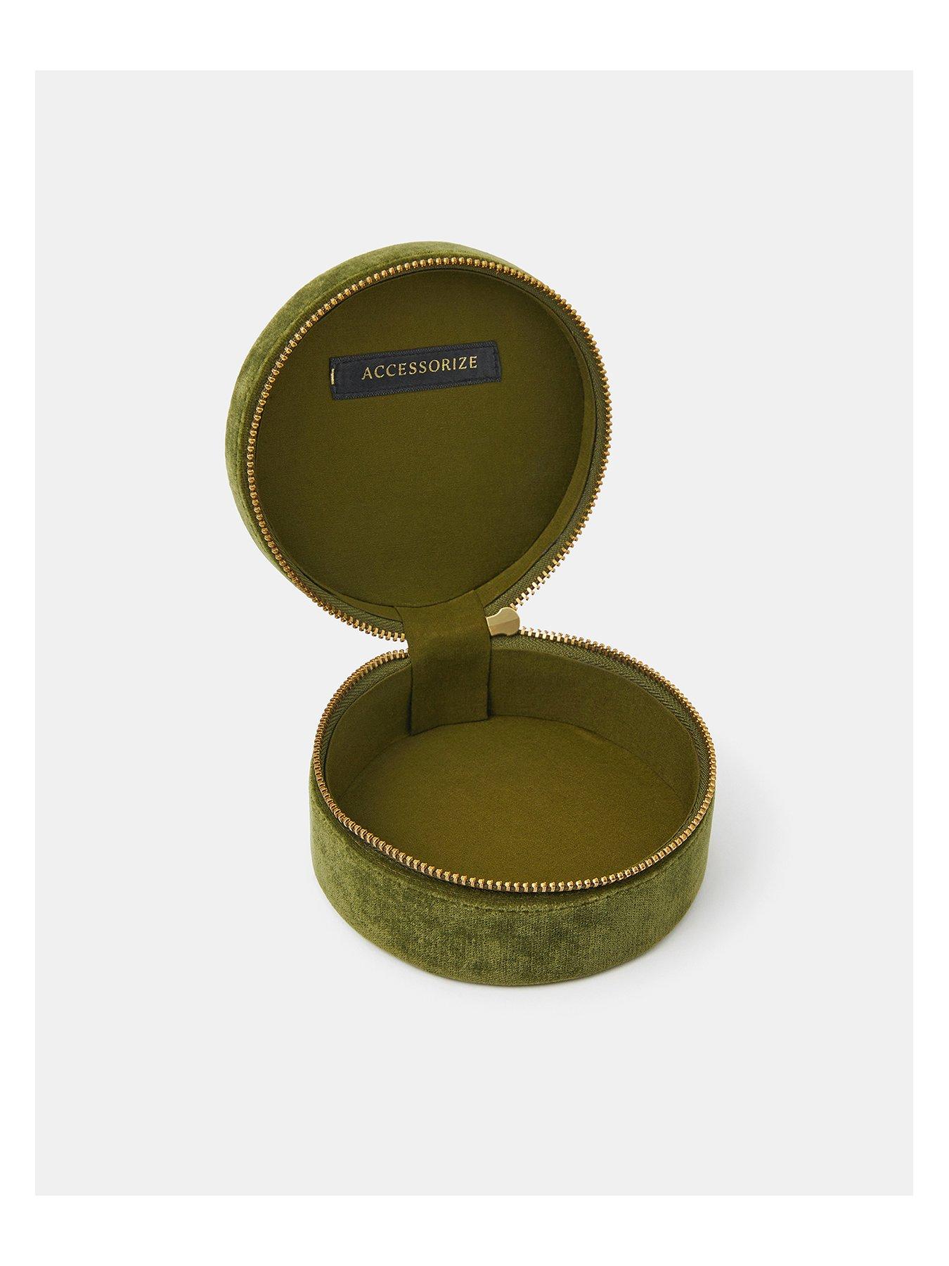 Image 3 of 5 of Accessorize Initial Velvet Jewellery Box - Green