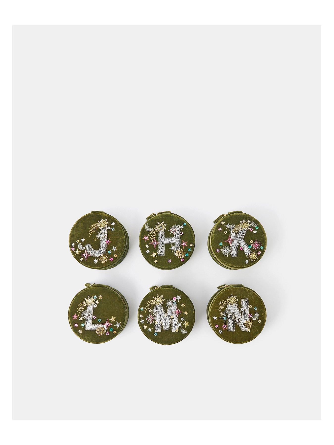Image 4 of 5 of Accessorize Initial Velvet Jewellery Box - Green