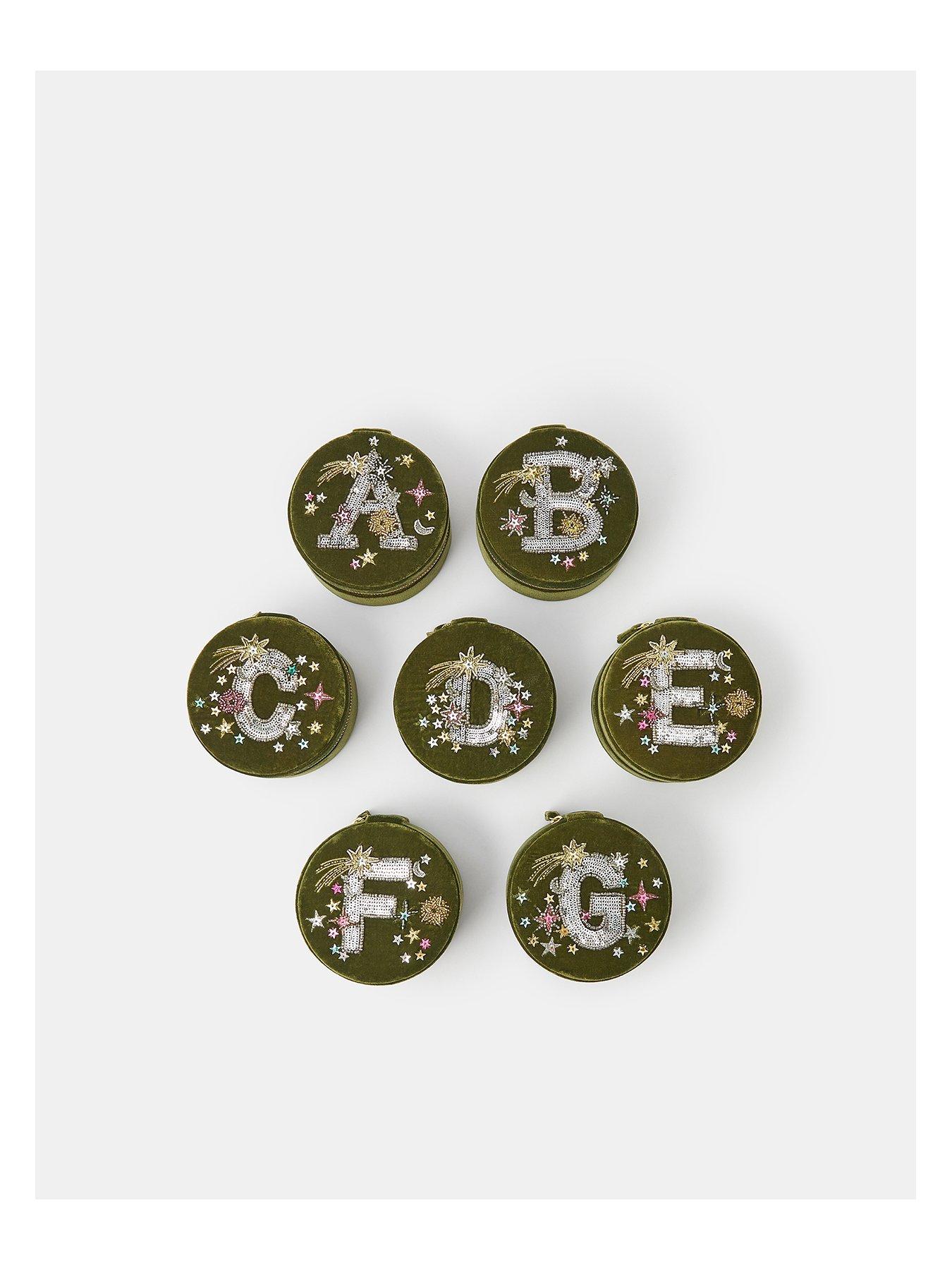 Image 5 of 5 of Accessorize Initial Velvet Jewellery Box - Green
