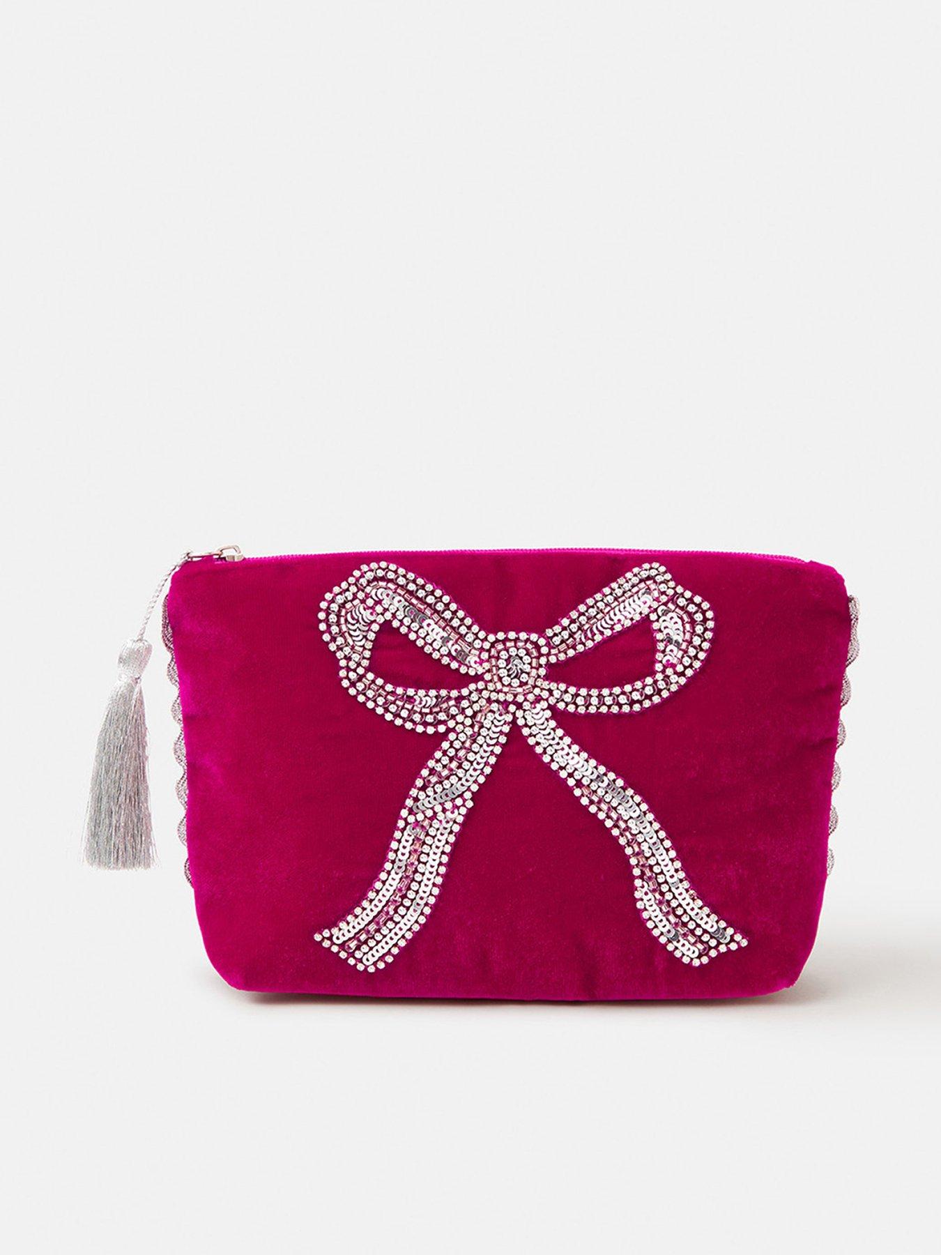 Accessorize Sequin Bow Velvet Pouch Bag - Pink