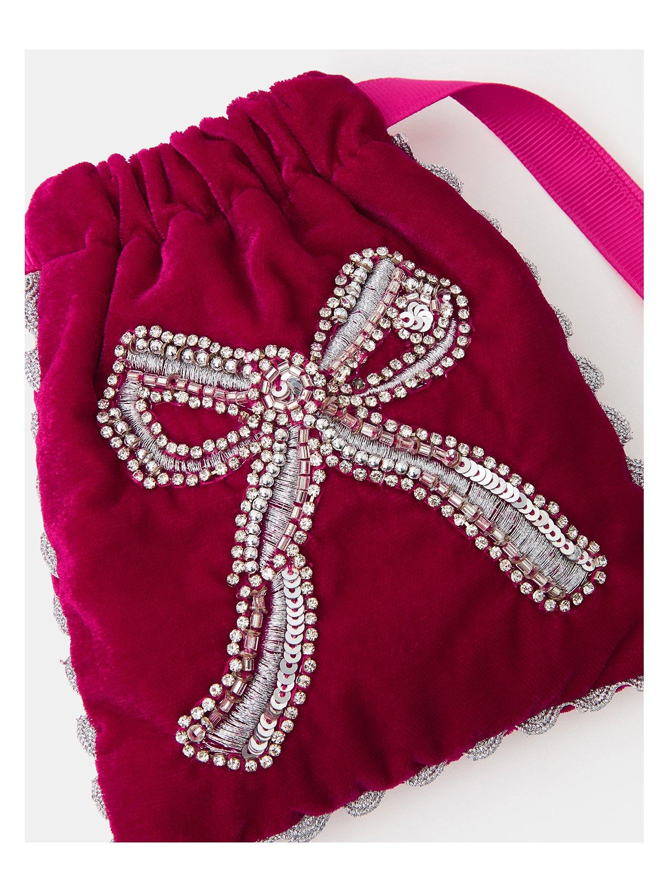 Image 3 of 3 of Accessorize Sequin Bow Drawstring Bag - Pink