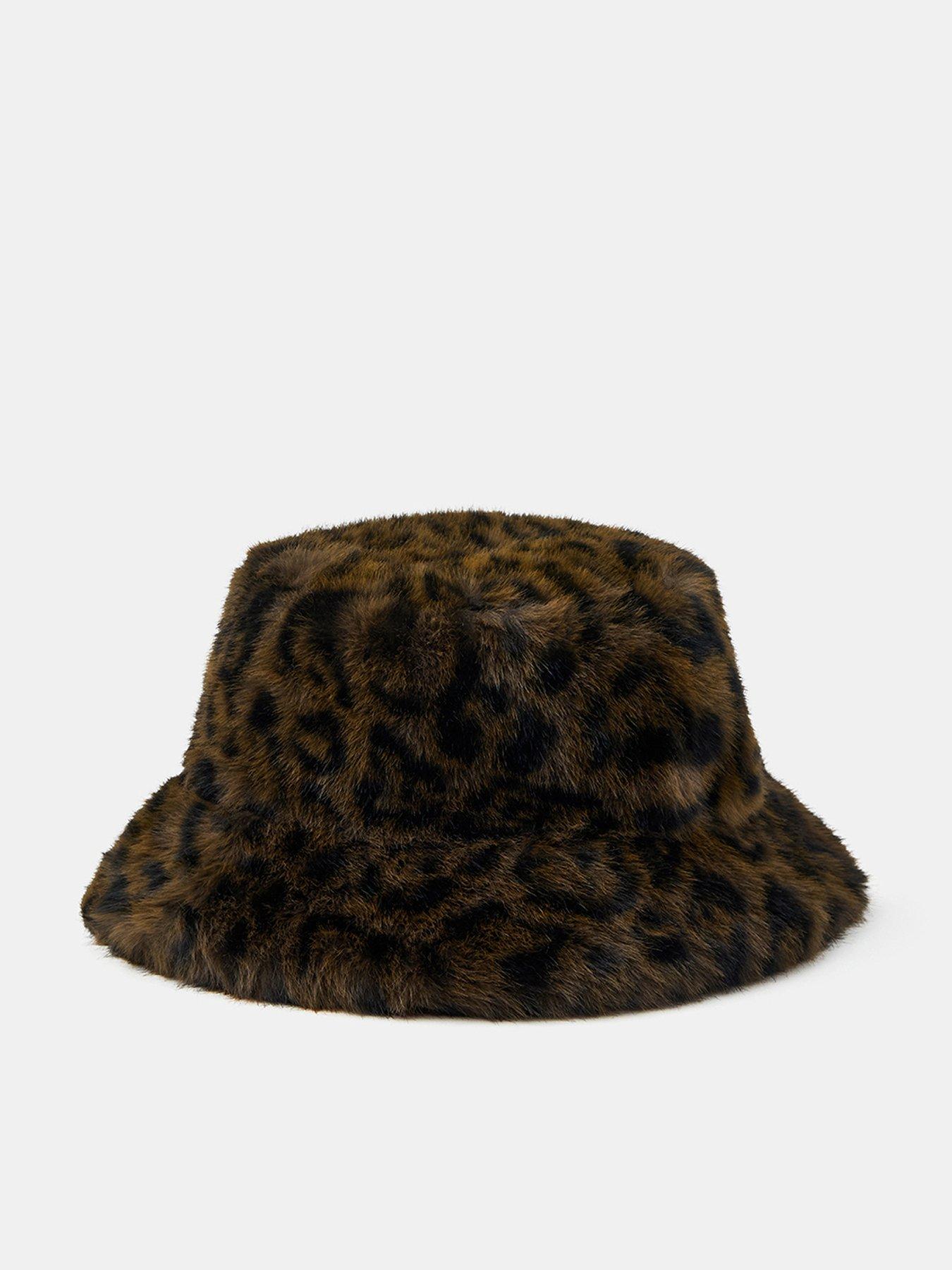Accessorize Fluffy Leopard Print Bucket Hat - Multi