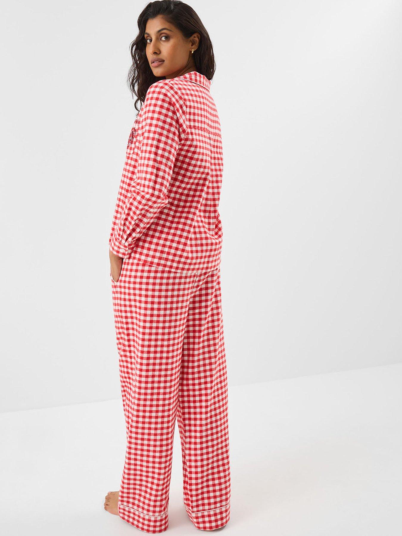 Image 2 of 5 of Accessorize Gingham Flannel Embroidery Pyjama Set - Red