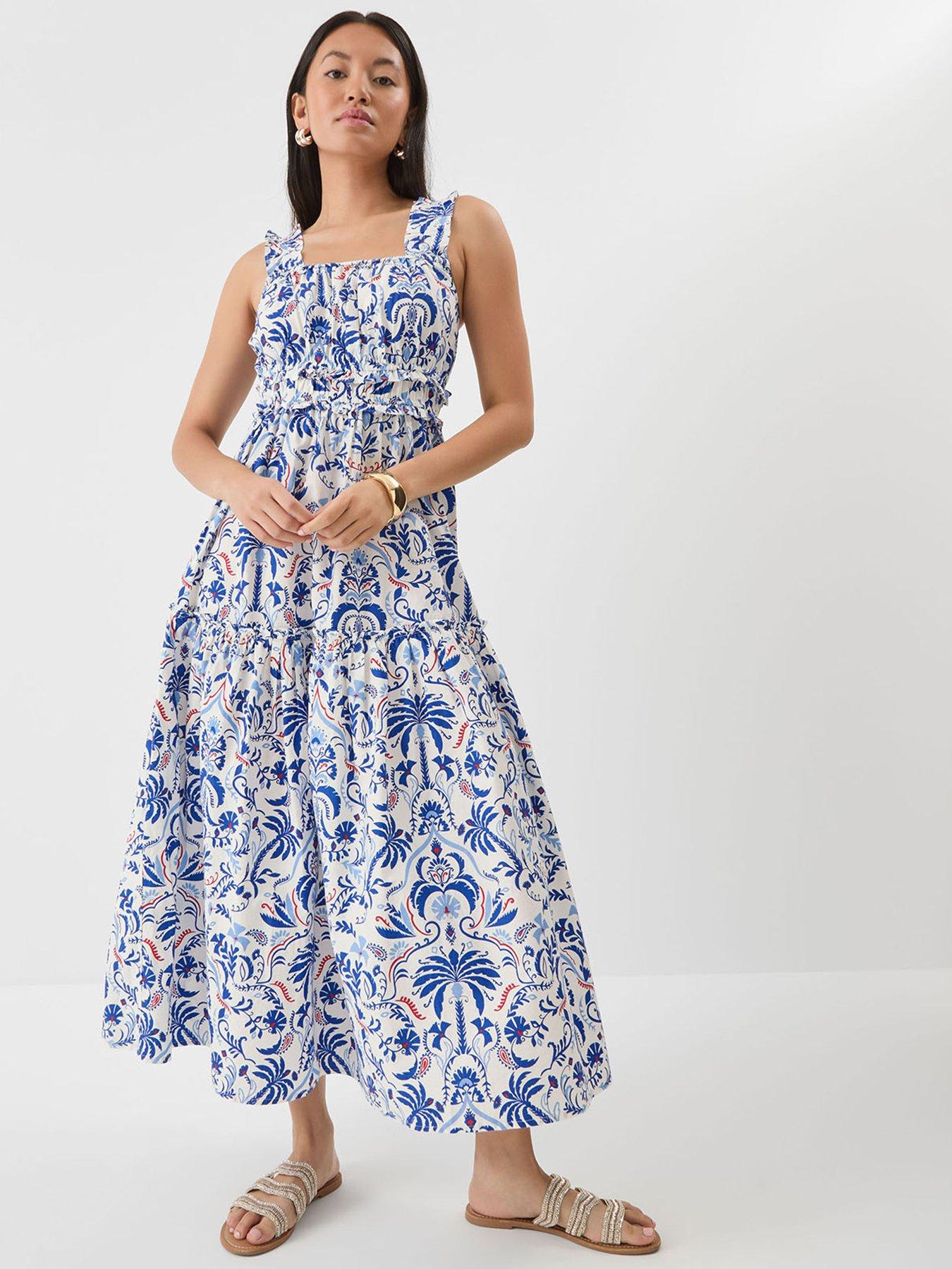 accessorize-ornamental-print-tiered-dress-blue
