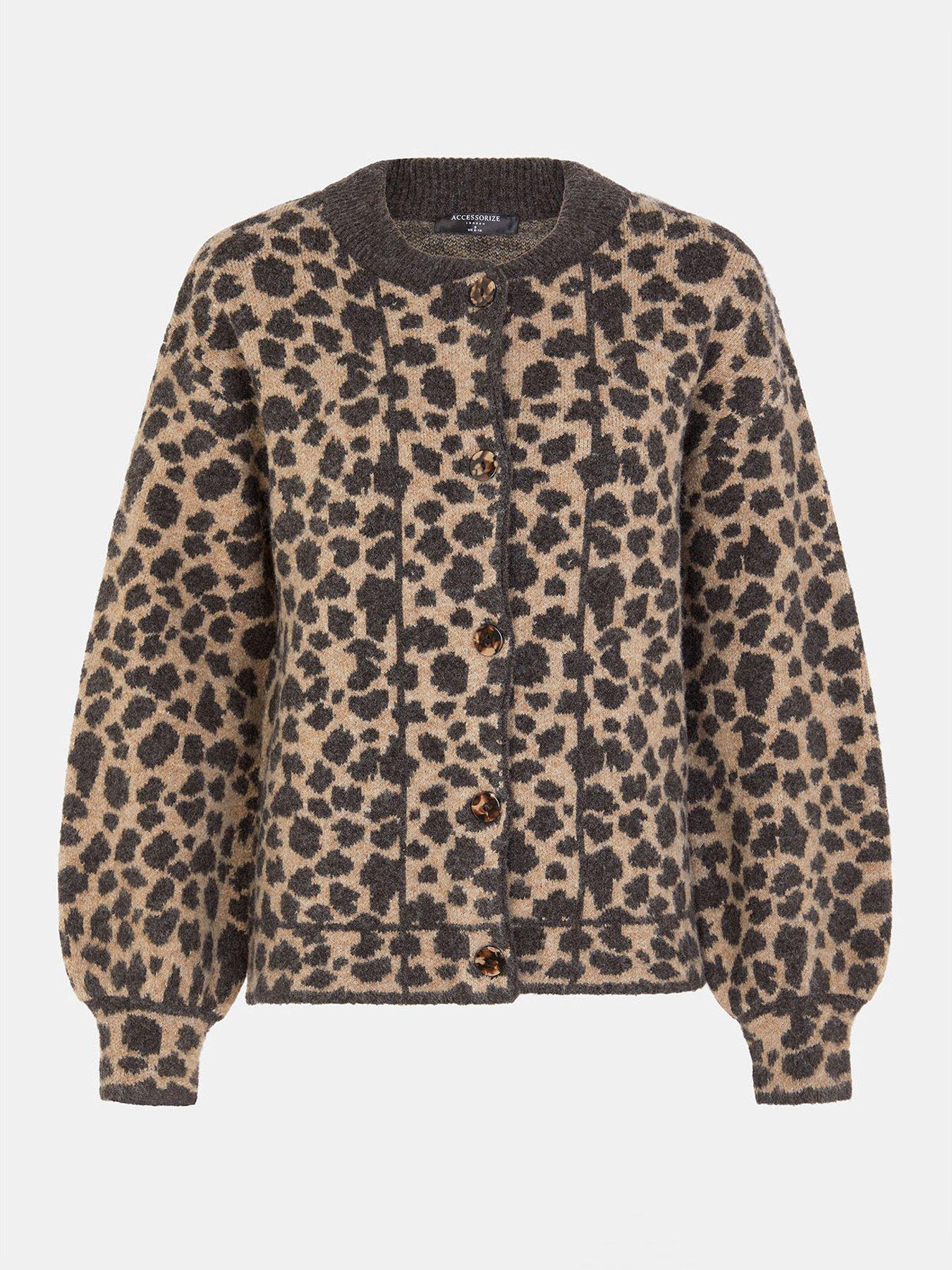 Image 3 of 5 of Accessorize Leopard Knit Cardigan - Brown