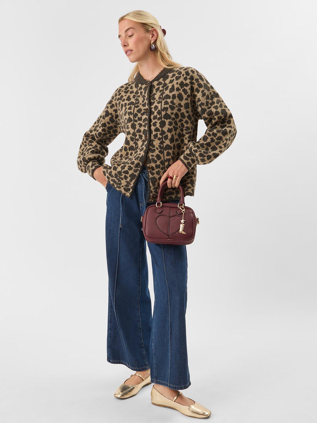 Image 4 of 5 of Accessorize Leopard Knit Cardigan - Brown