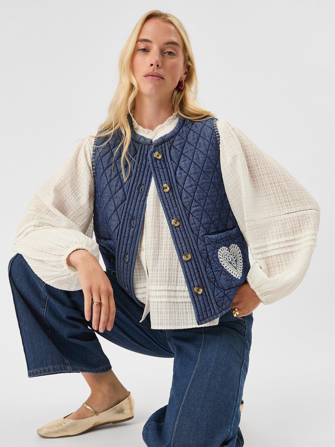 Image 3 of 4 of Accessorize Heart Quilted Denim Waistcoat &nbsp;- Blue