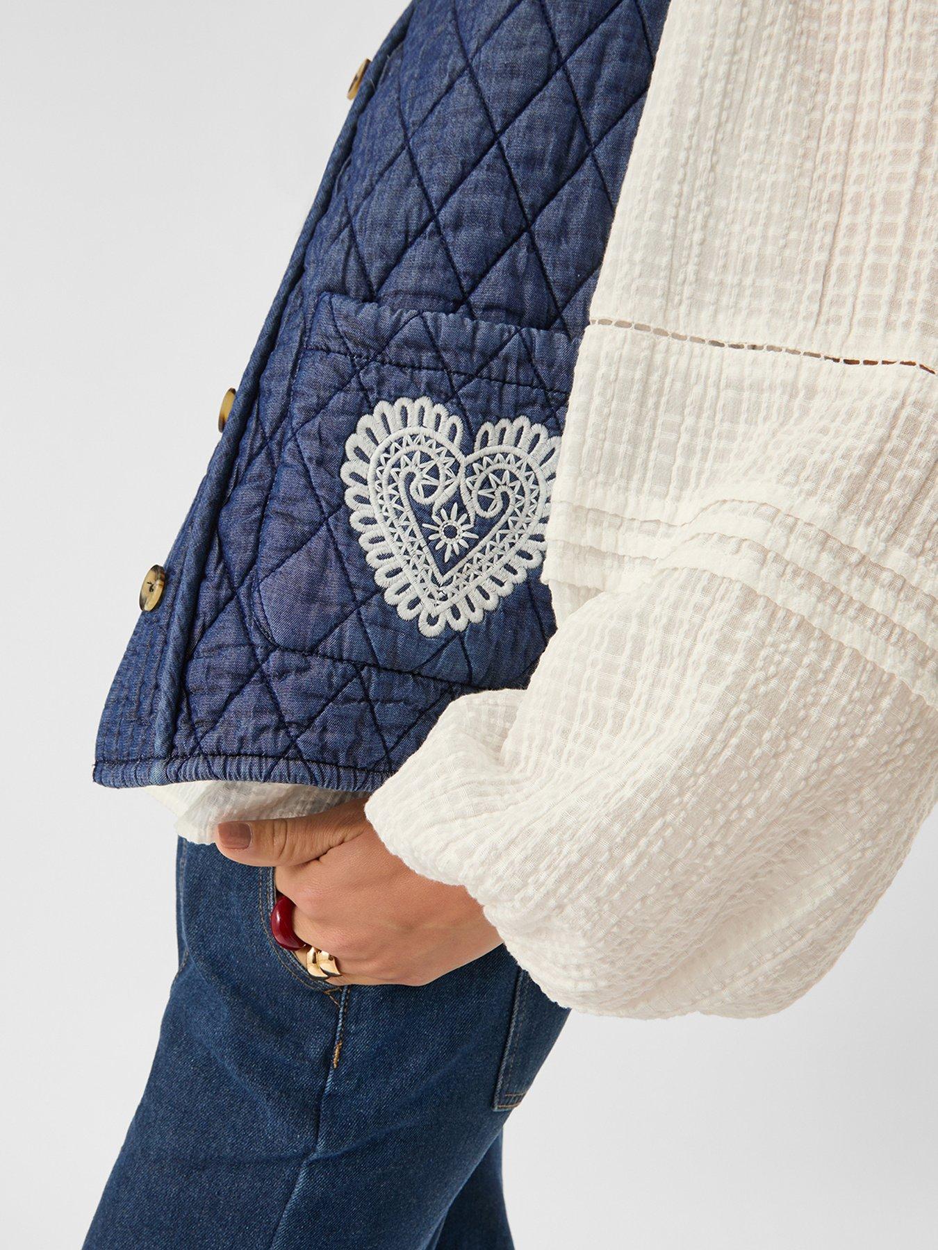 Image 4 of 4 of Accessorize Heart Quilted Denim Waistcoat &nbsp;- Blue