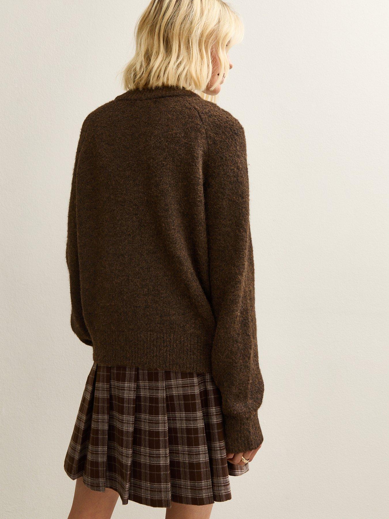 new-look-double-pocket-textured-knit-cardigan-dark-brownstillFront