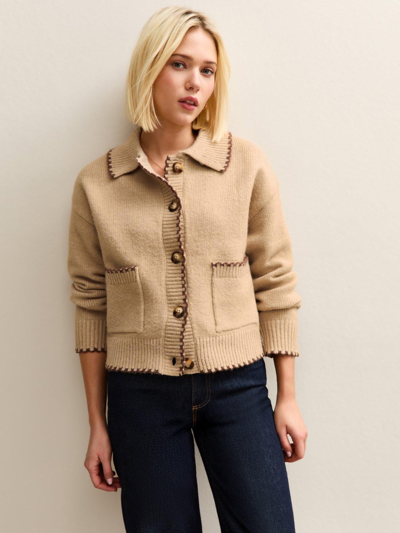 new-look-blanket-stitch-collared-cardigan-brownfront