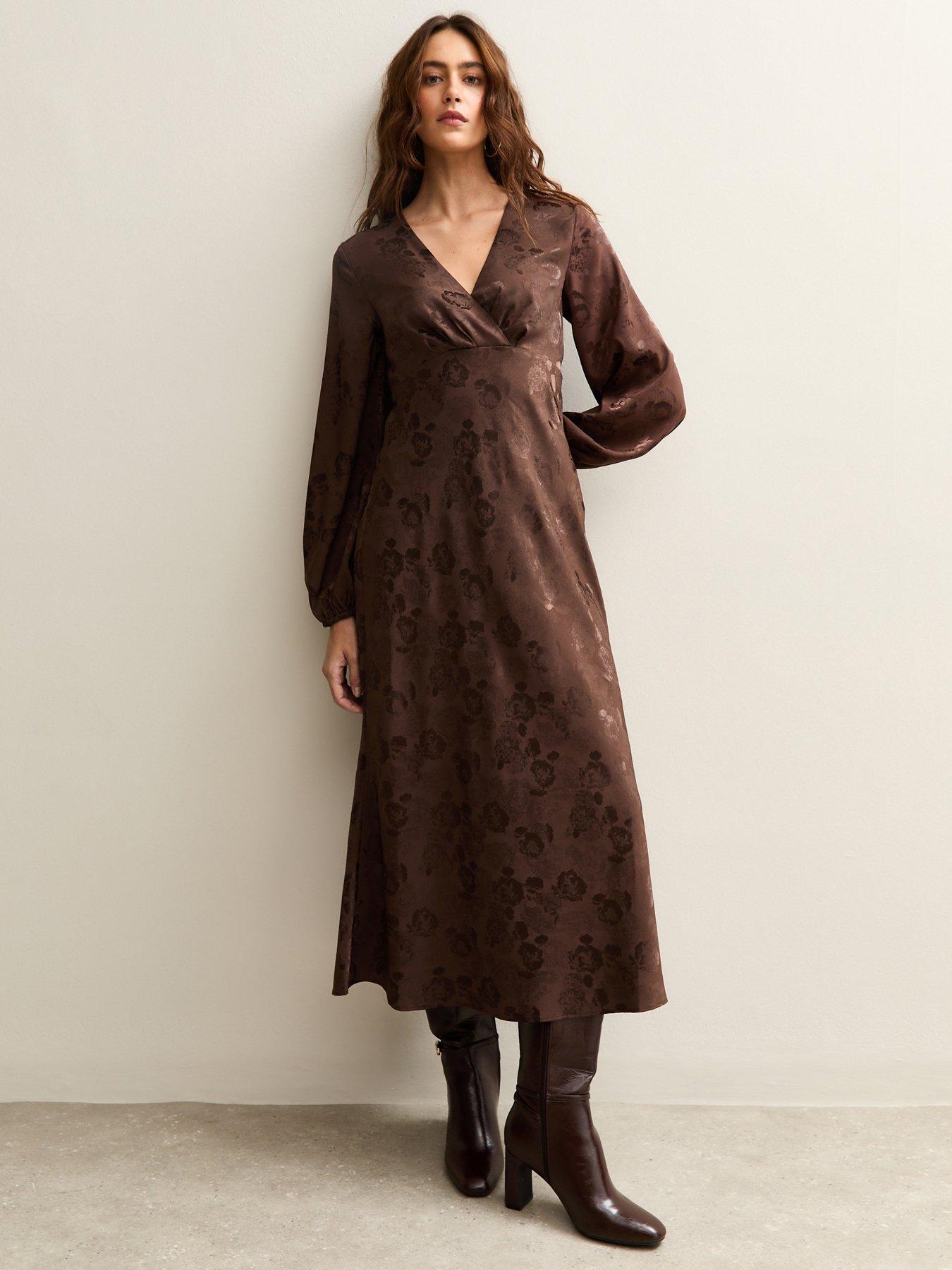 knee length dresses for ladies Buy Women Dark Brown Rib Turtle Neck Raglan Sleeves Midi Dress Online at  Best Price