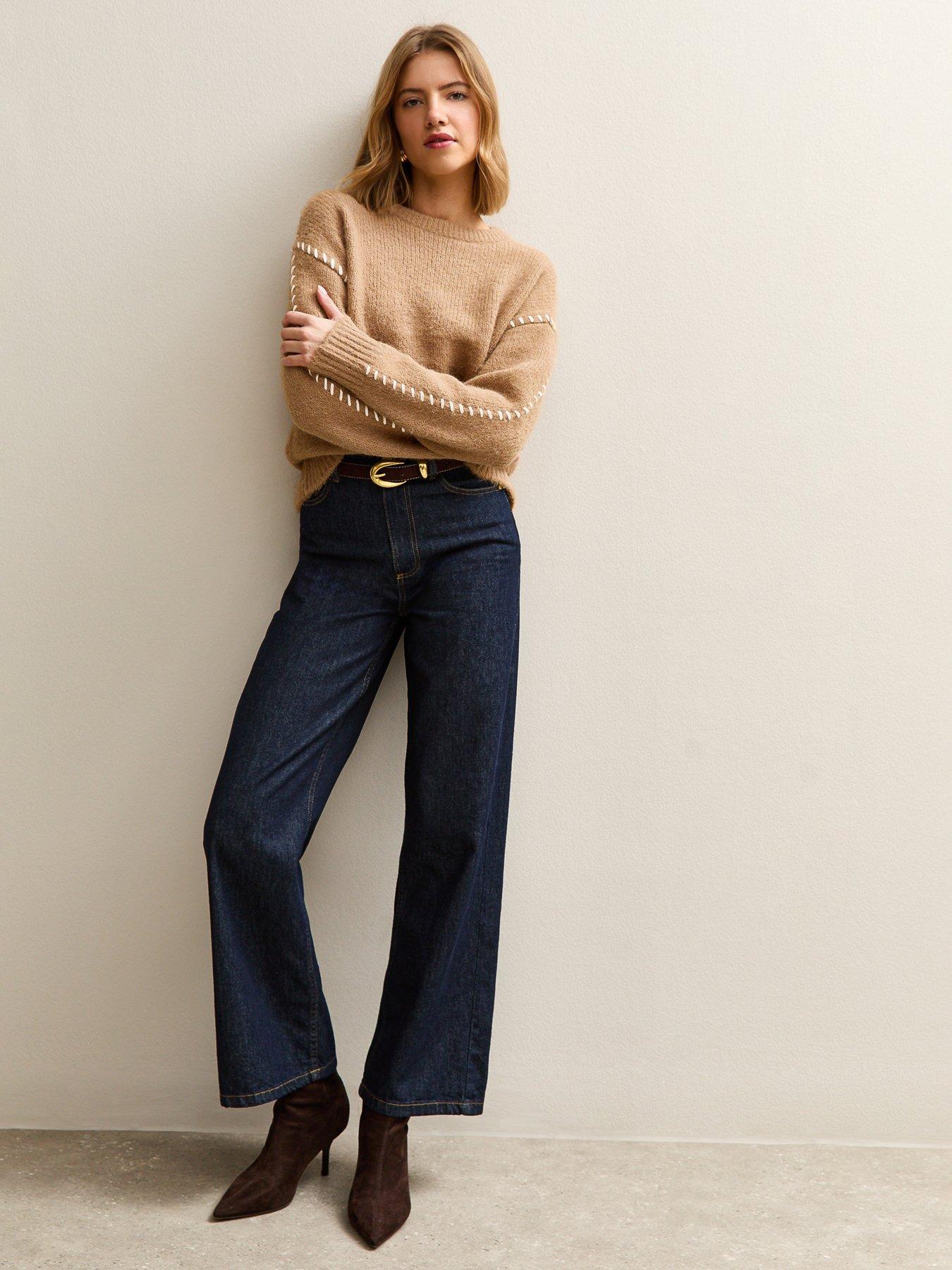 Image 3 of 5 of New Look Brown Contrast Stitch Brushed Jumper