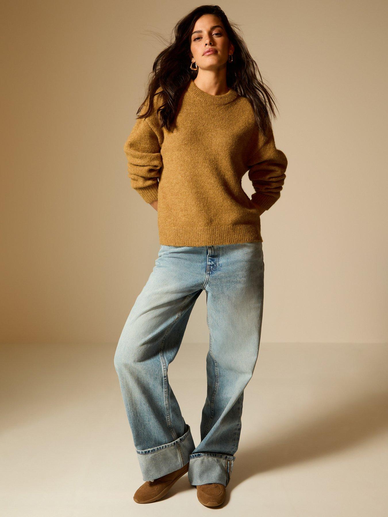 new-look-crew-neck-oversized-textured-knit-jumper-dark-yellowback