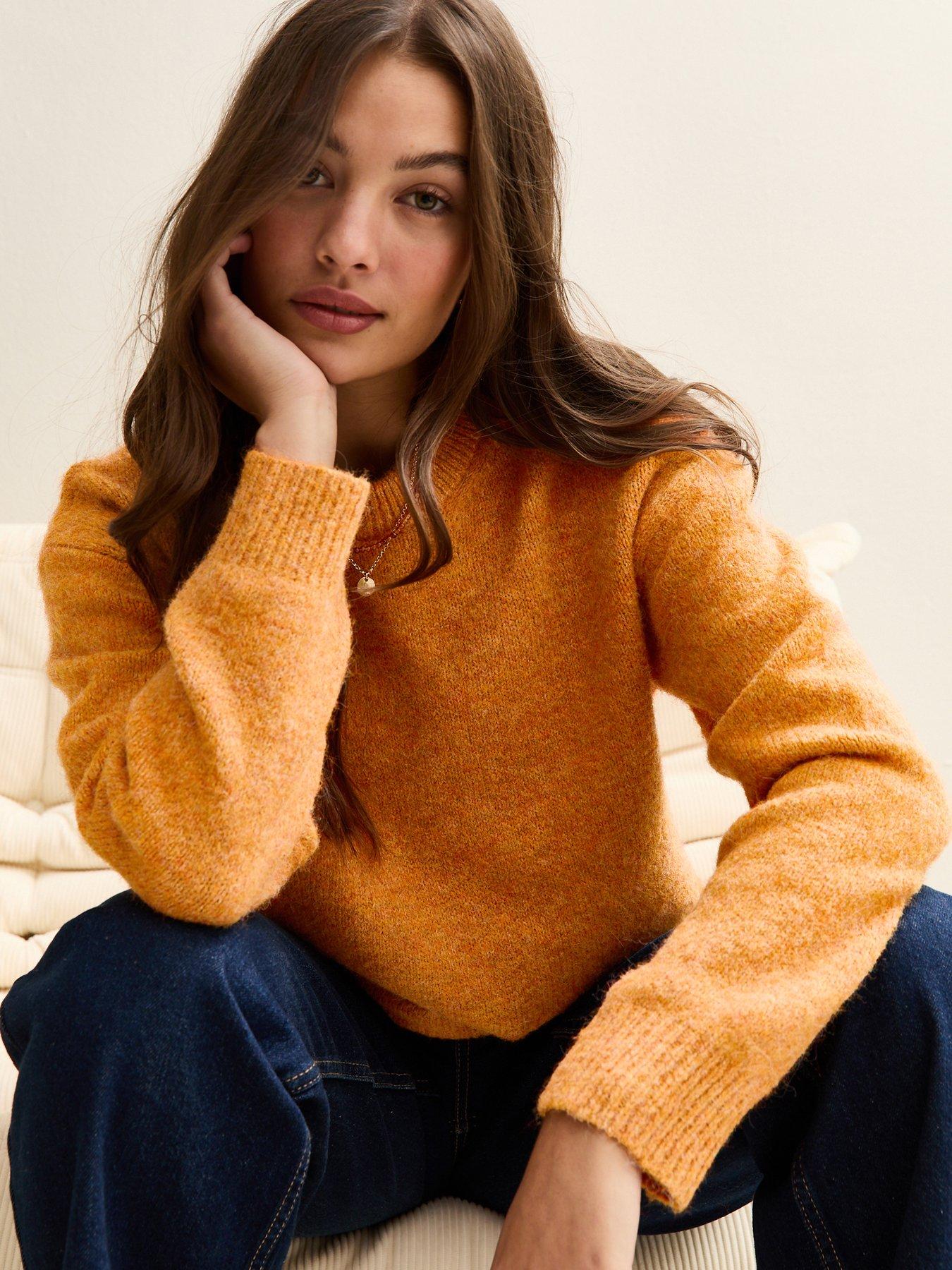 new-look-crew-neck-textured-knit-oversized-jumper-orange