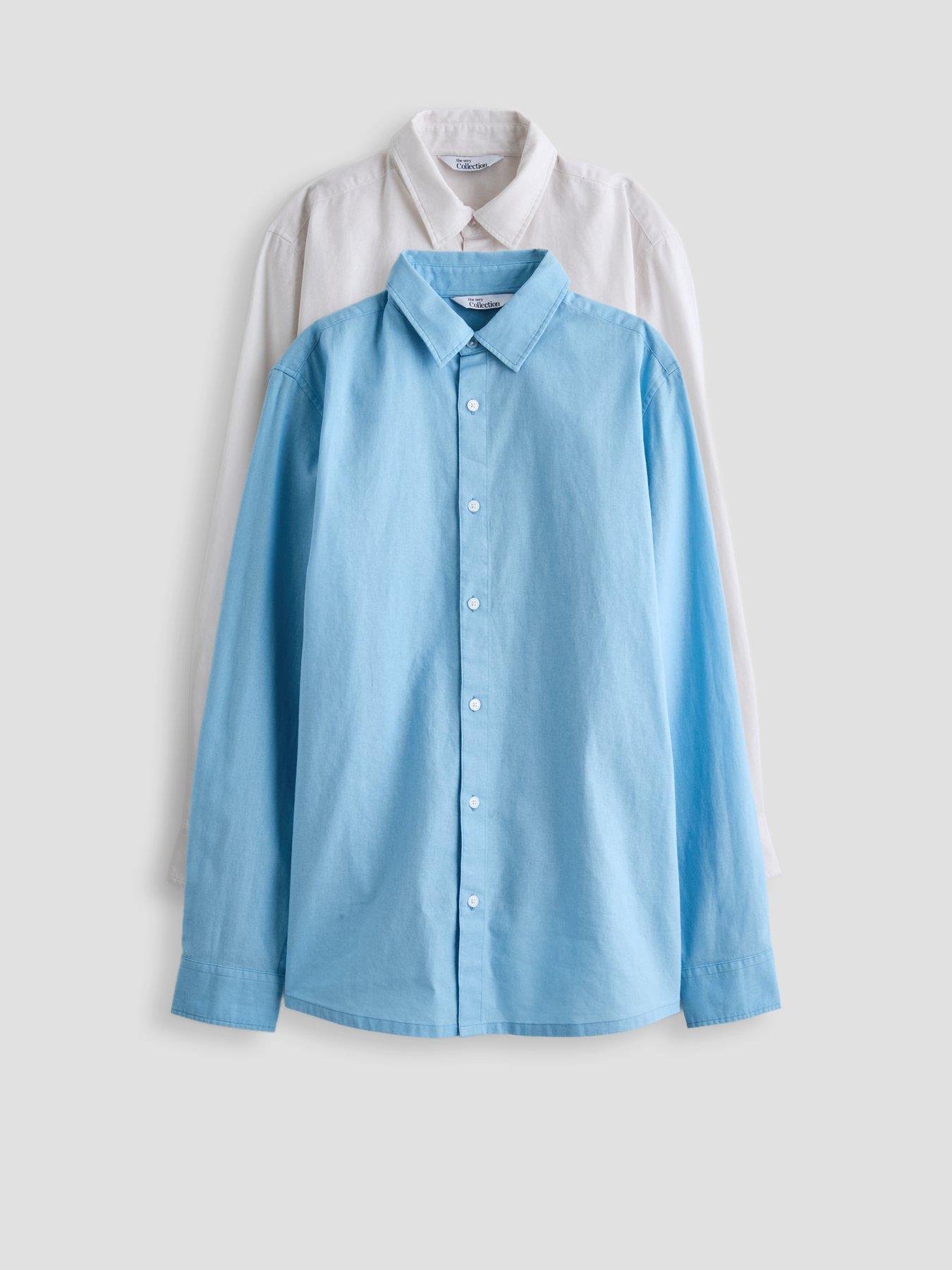 Image 1 of 7 of The Very Collection 2 Pack Long Sleeve Linen Shirts - White/Light Blue