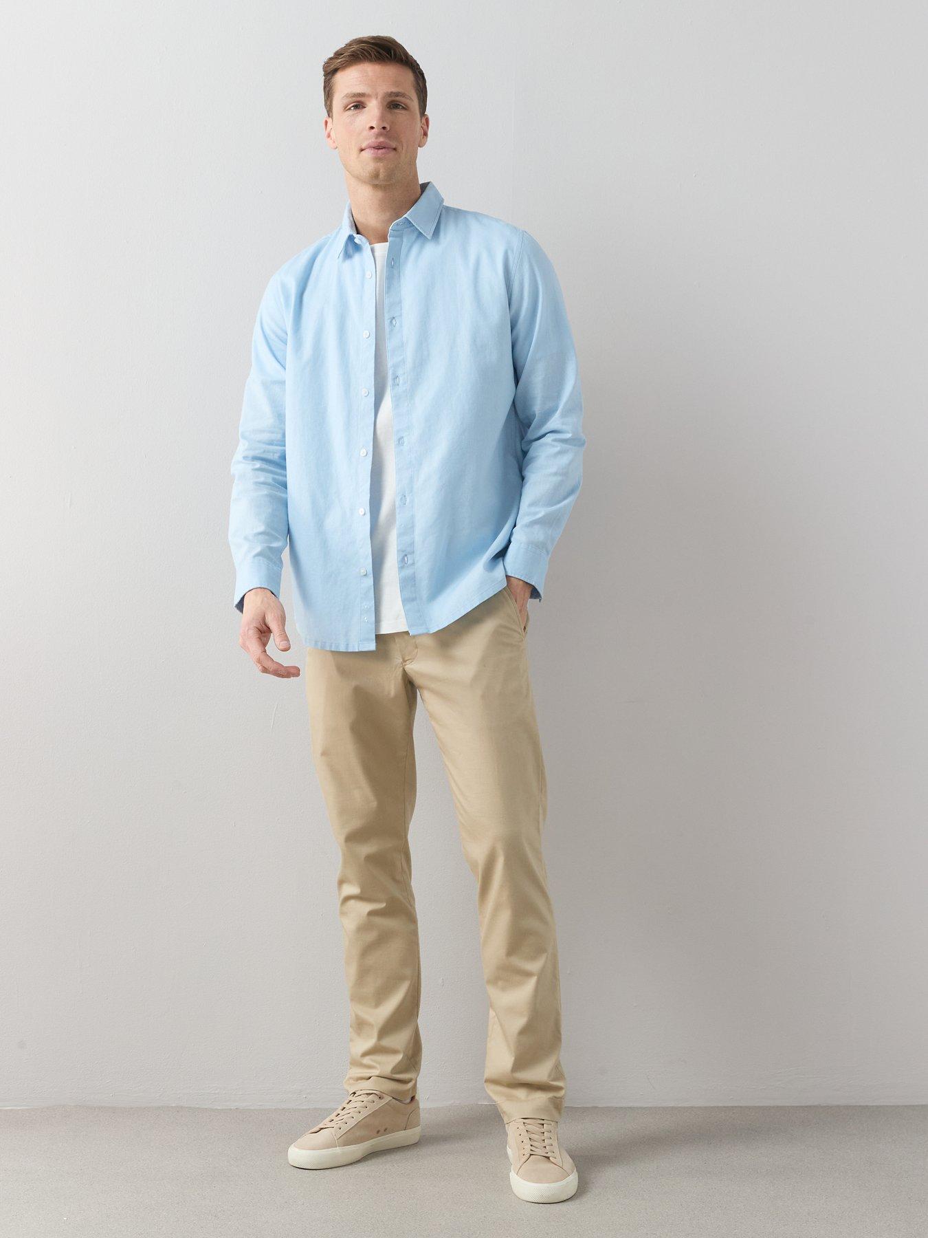 Image 2 of 7 of The Very Collection 2 Pack Long Sleeve Linen Shirts - White/Light Blue