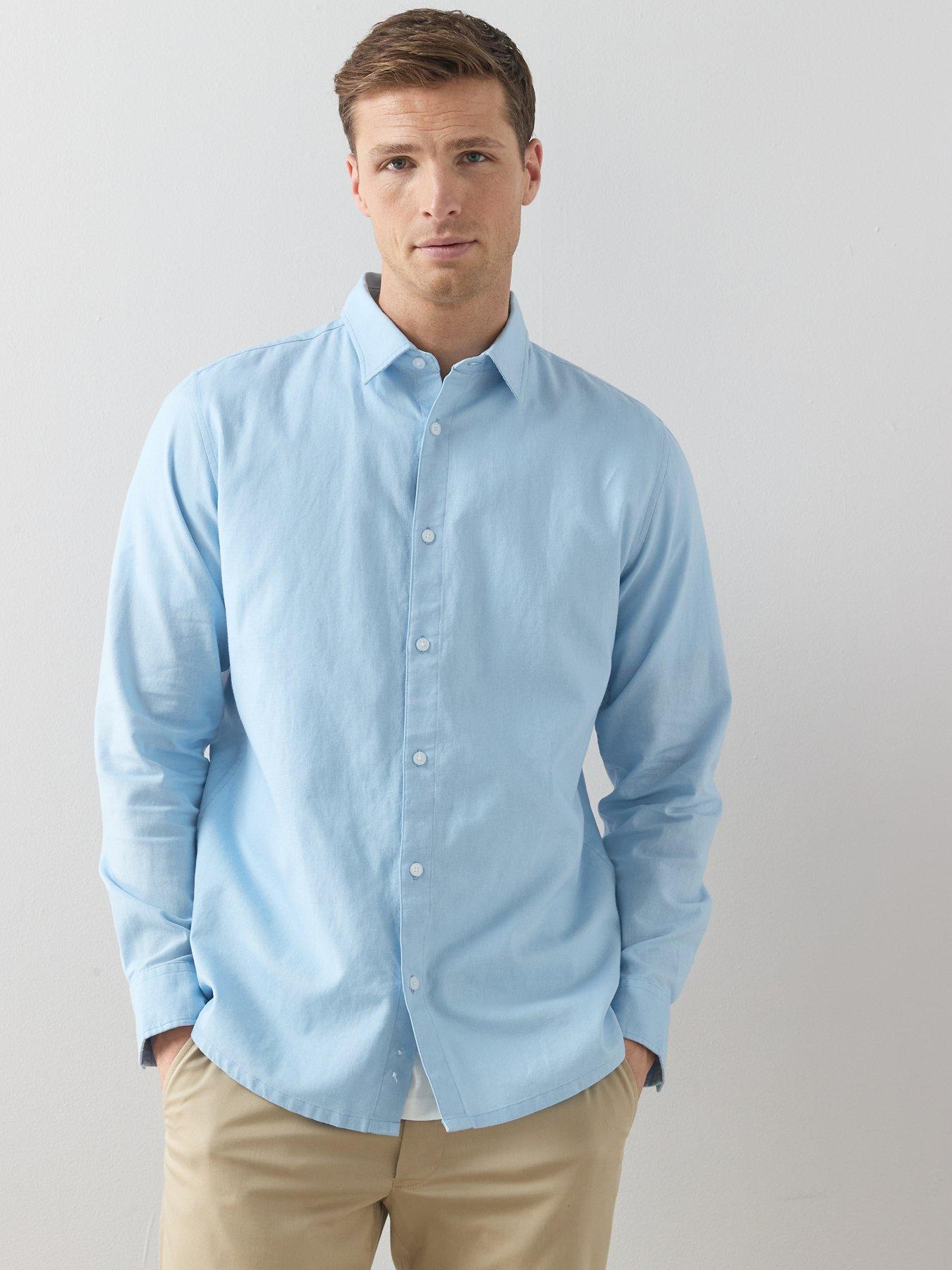 Image 4 of 7 of The Very Collection 2 Pack Long Sleeve Linen Shirts - White/Light Blue