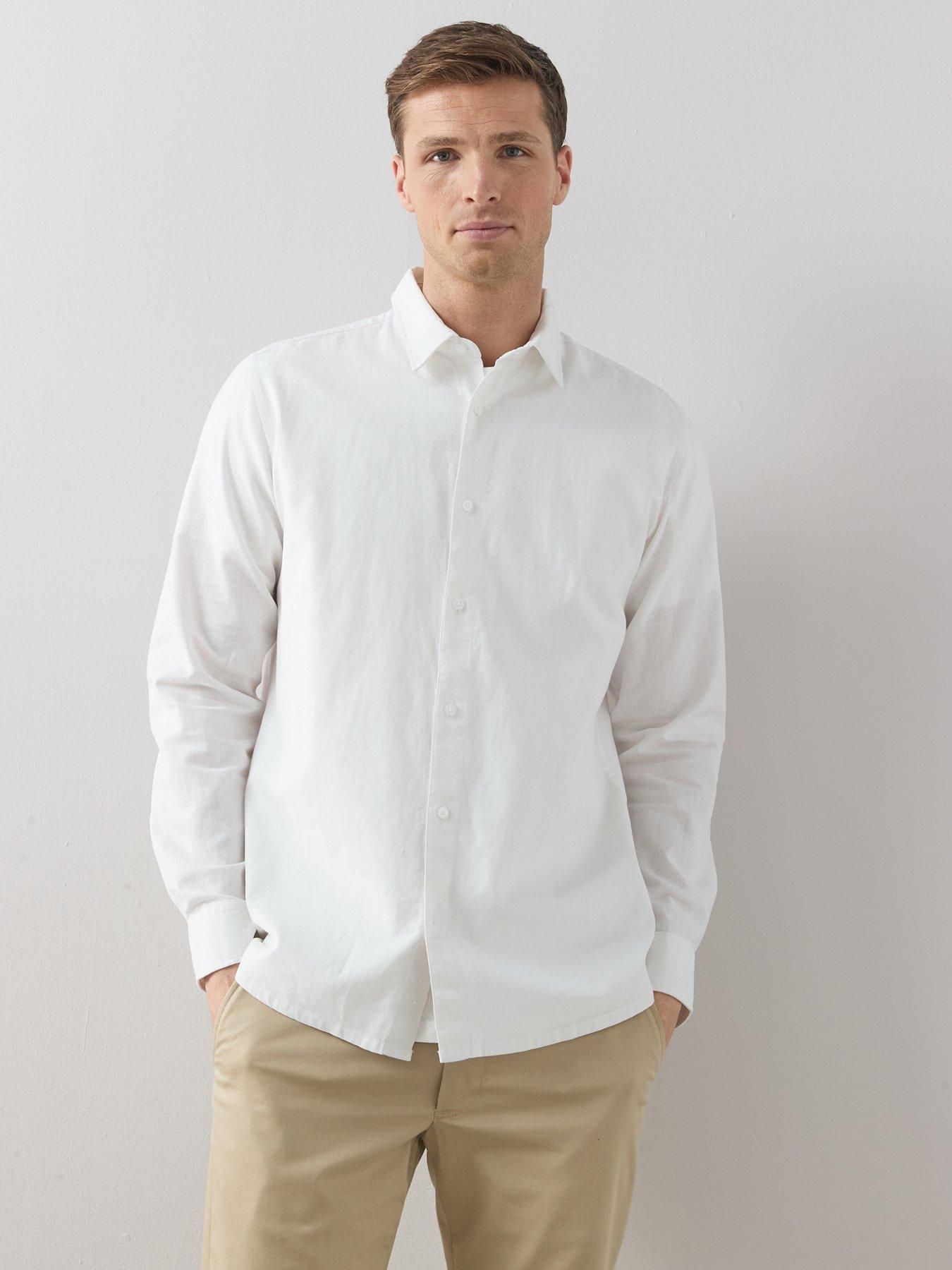 Image 5 of 7 of The Very Collection 2 Pack Long Sleeve Linen Shirts - White/Light Blue
