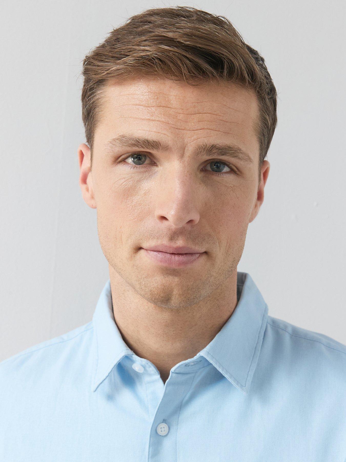 Image 7 of 7 of The Very Collection 2 Pack Long Sleeve Linen Shirts - White/Light Blue