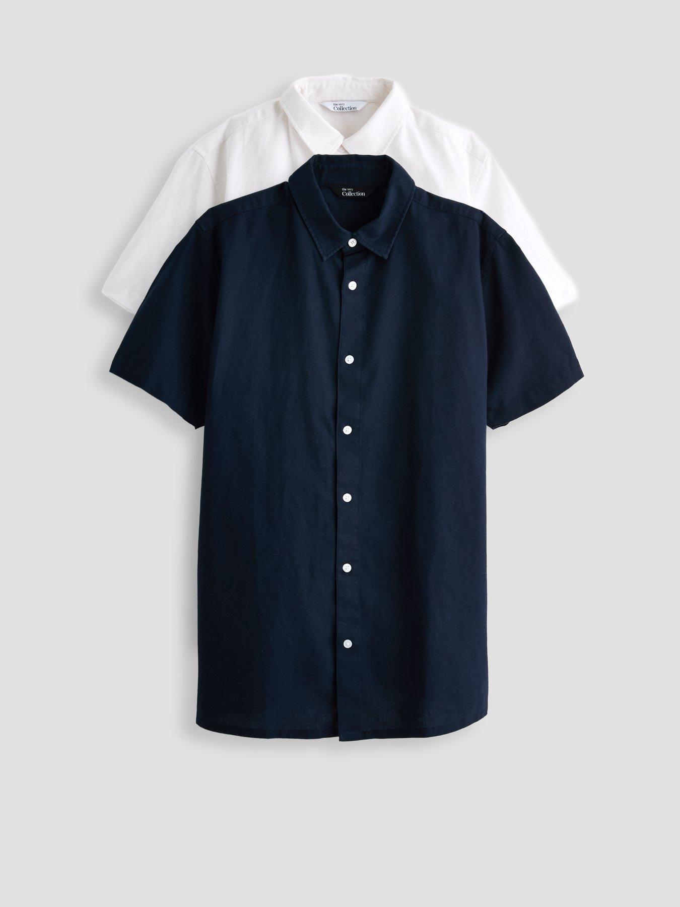 Image 1 of 7 of The Very Collection 2 Pack Standard Collar Linen Shirt - Navy/White